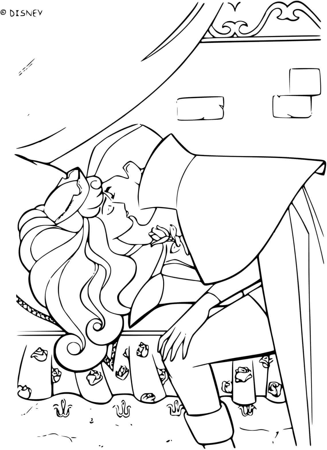 Coloriage La Princesse Aurore Embrasse Le Prince - Aurore à imprimer