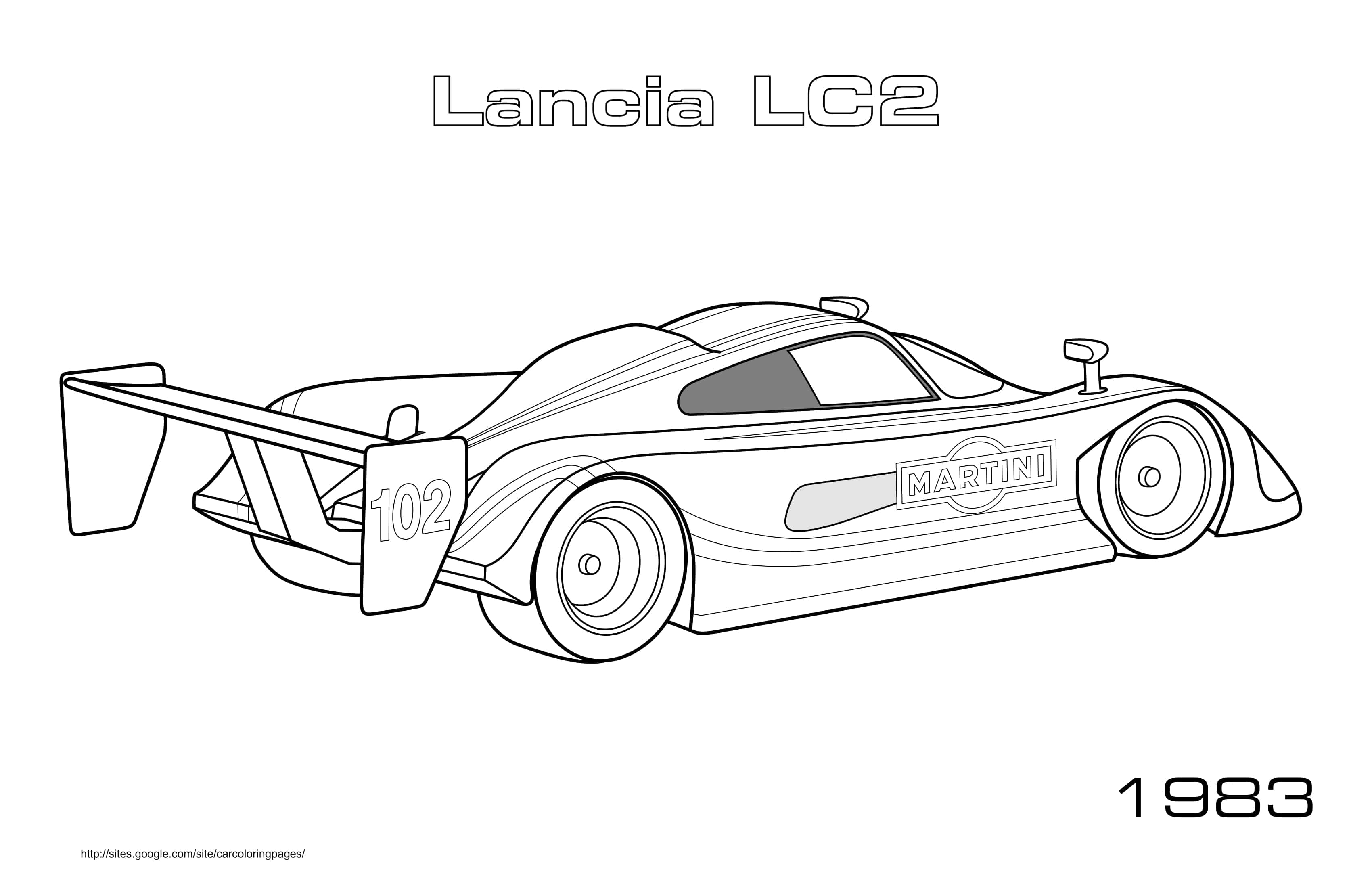 Coloriage Lancia LC2 1983 en pleine course - Voiture de course à imprimer