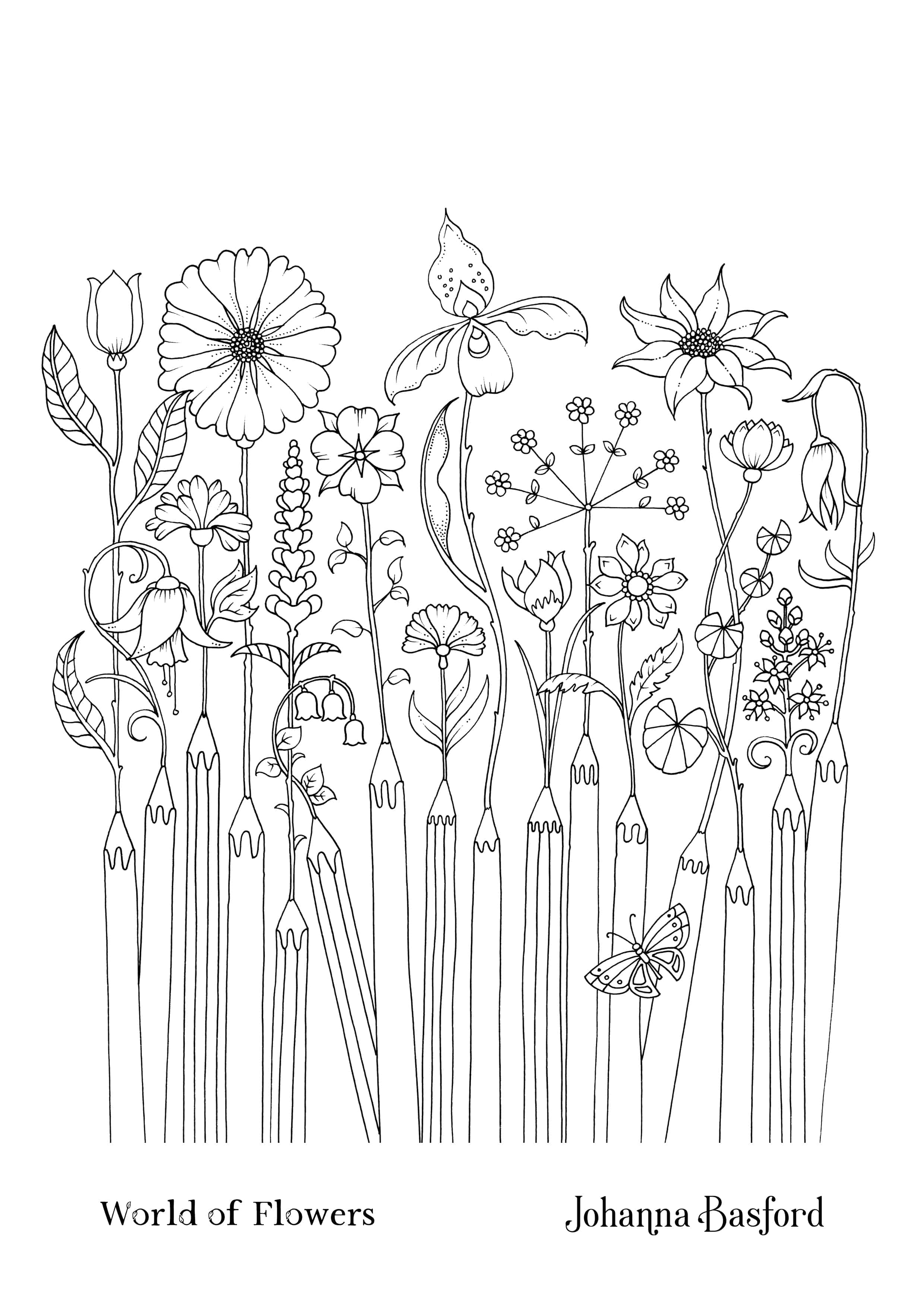 Coloriage Jardin fleuri en motifs botaniques détaillés - Adulte par johanna basford à imprimer