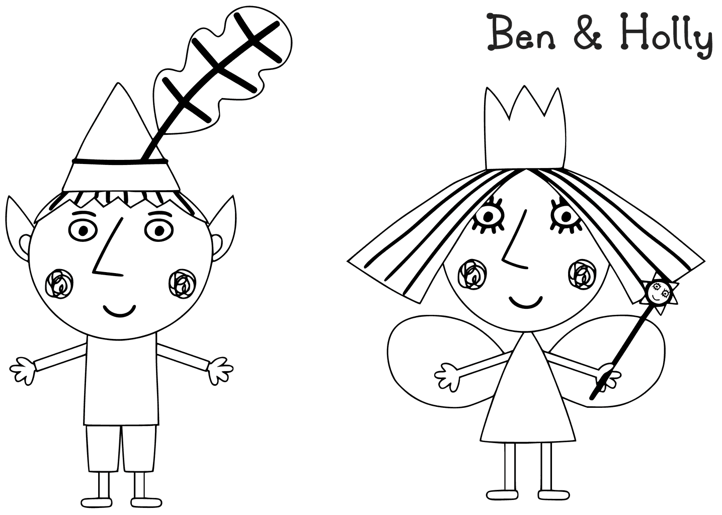 Coloriage Ben et Holly explorant le Petit Royaume magique - Le Petit Royaume de Ben et Holly à imprimer