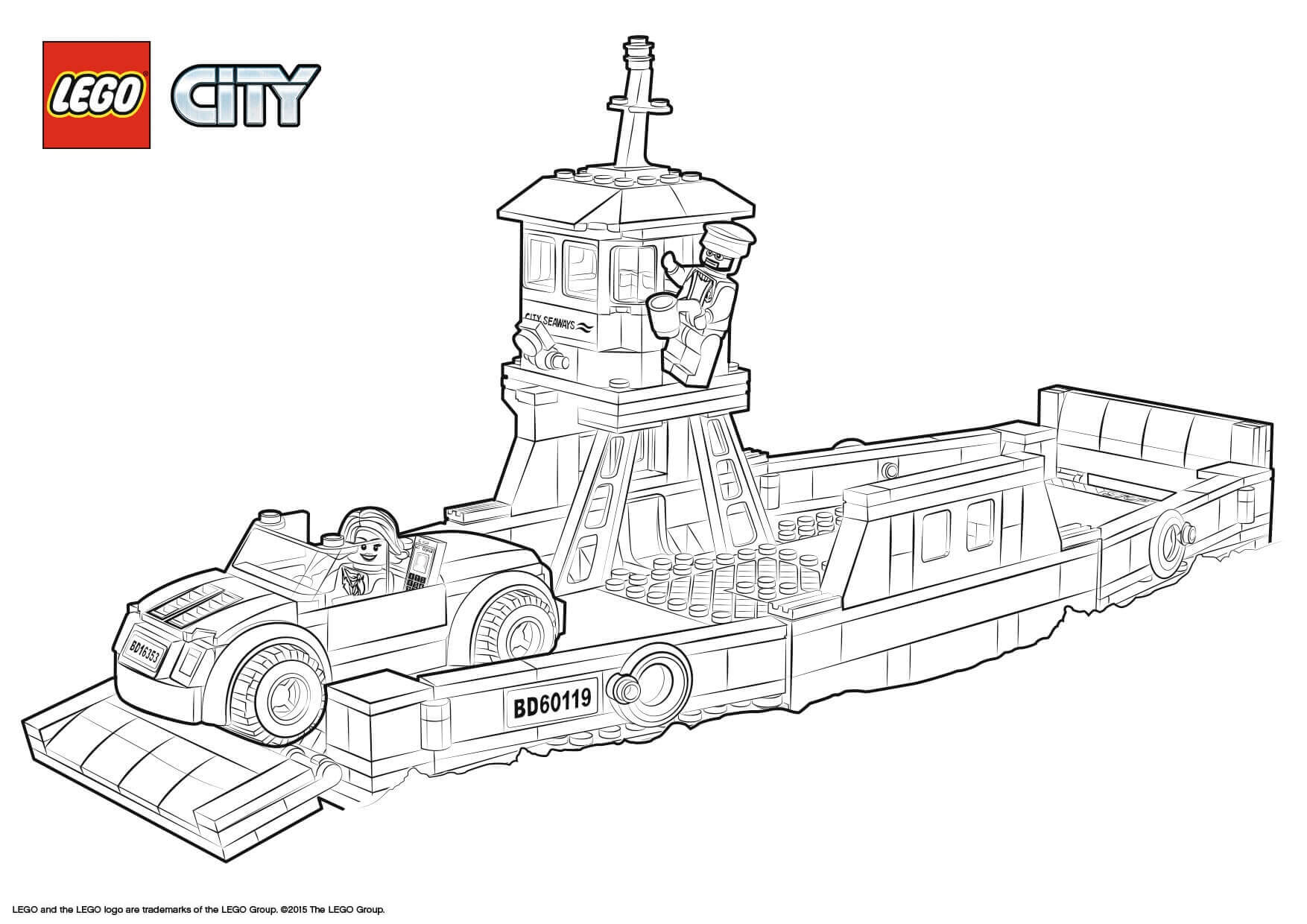 Coloriage Lego City Boat Transport Ferry - Lego city à imprimer