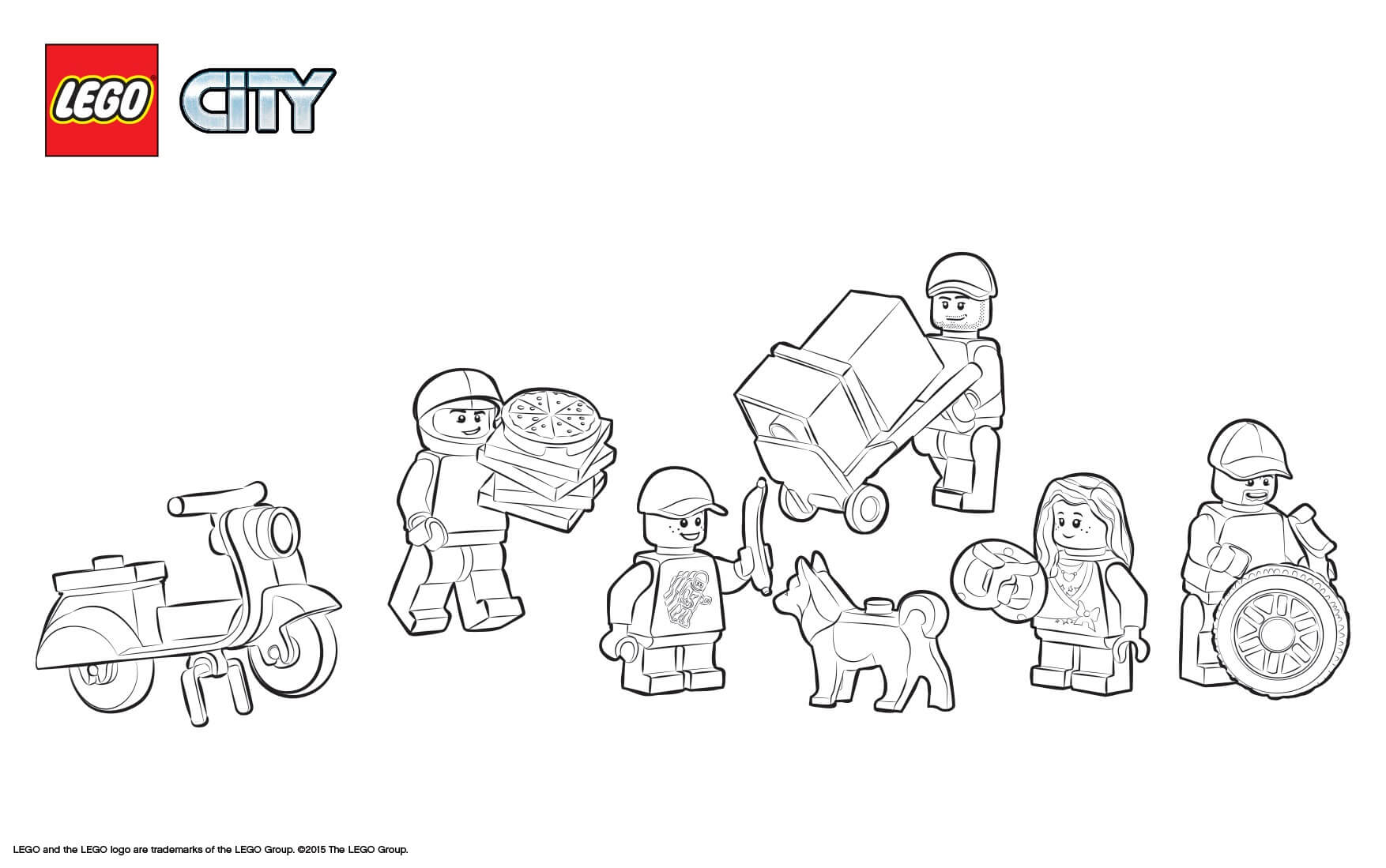 Coloriage Lego City Square Skooter Pizza Dog - Lego city à imprimer