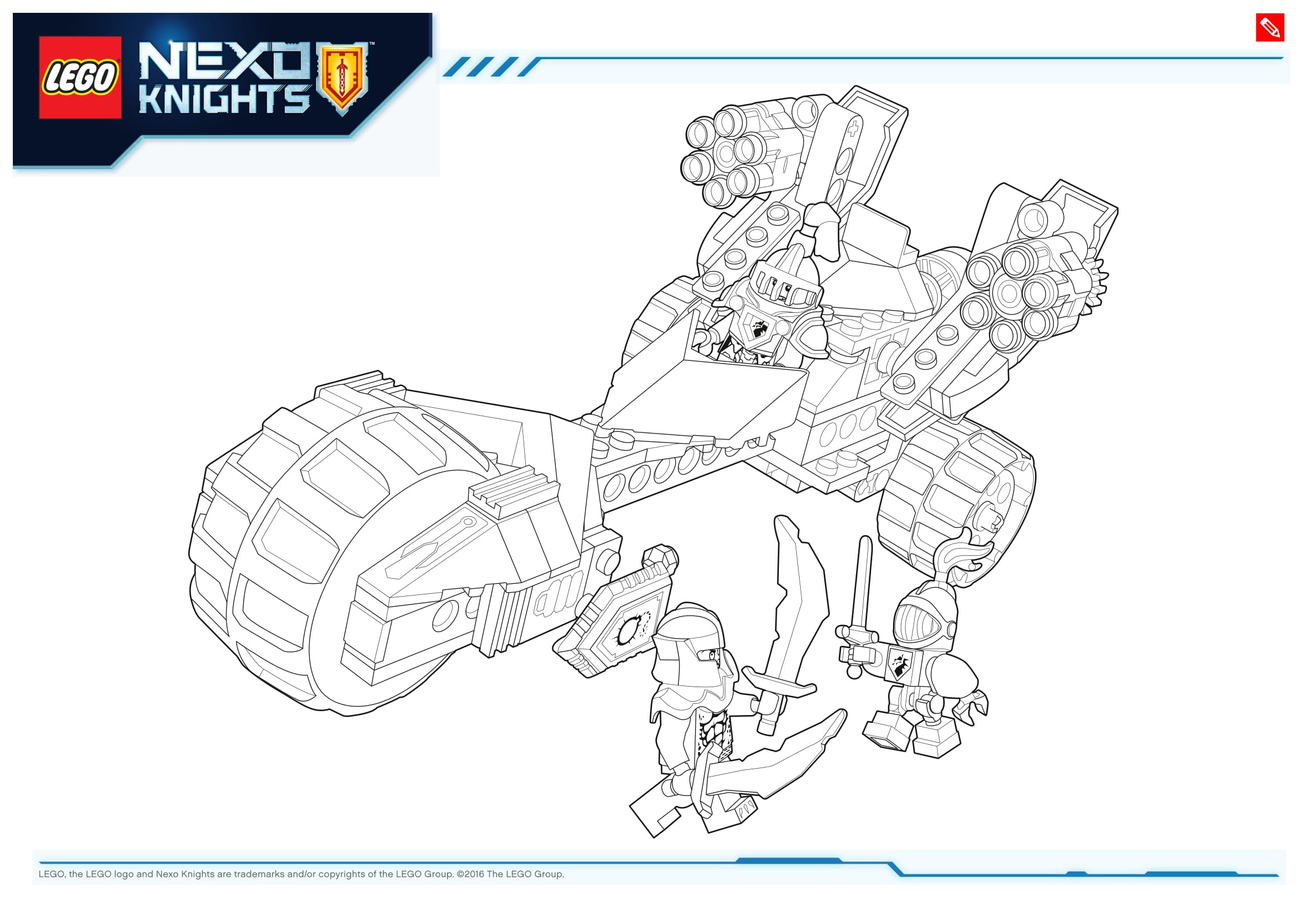 Coloriage Chevalier Nexo Knights avec armure futuriste - Lego à imprimer
