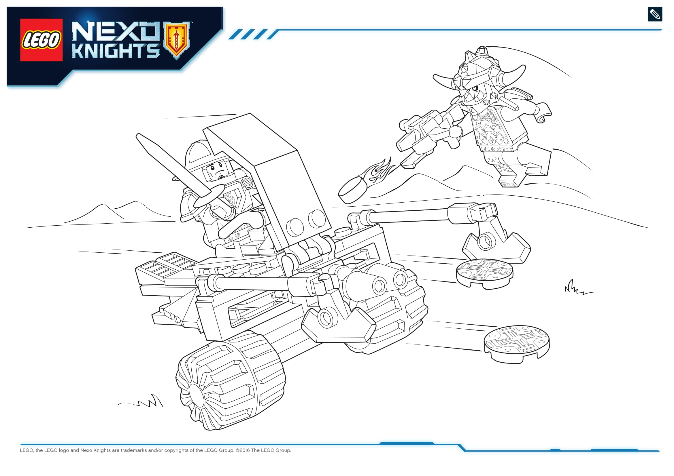 Coloriage Soldat Nexo Knights avec équipement technologique - Lego à imprimer