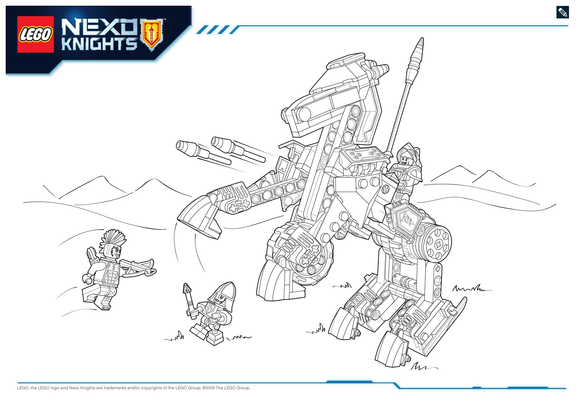 Coloriage Chevalier Nexo Knights avec armure futuriste - Lego à imprimer
