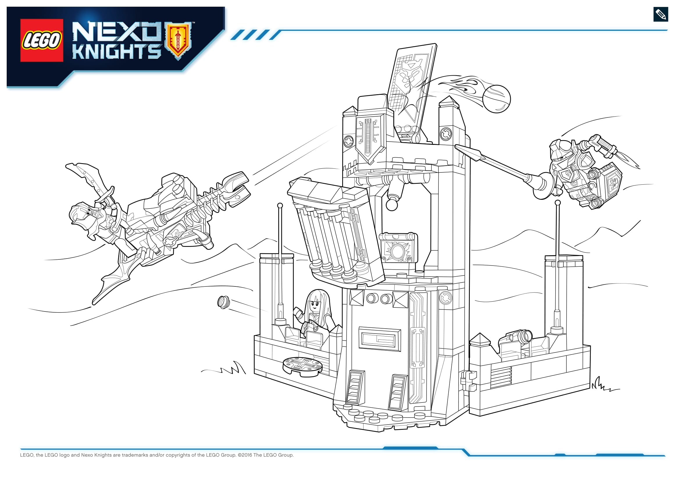 Coloriage Guerrier Nexo Knights avec armure futuriste - Lego à imprimer