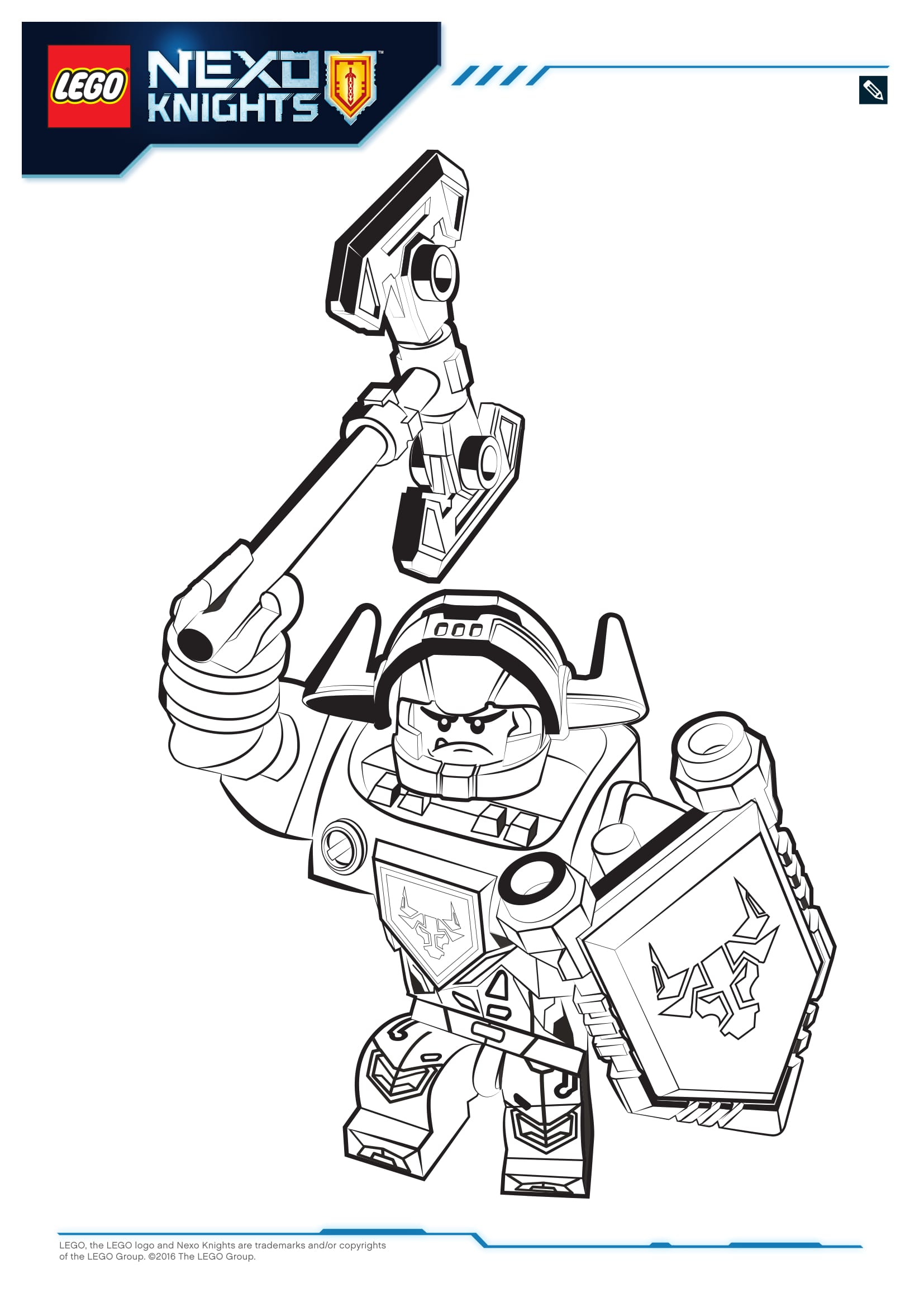 Coloriage Axl Nexo Knights en armure de briques - Lego à imprimer