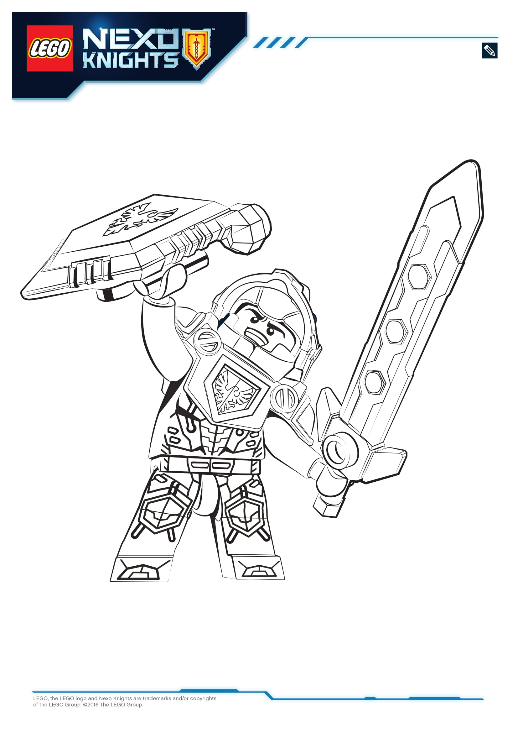 Coloriage Clay le chevalier Nexo Knights - Lego à imprimer