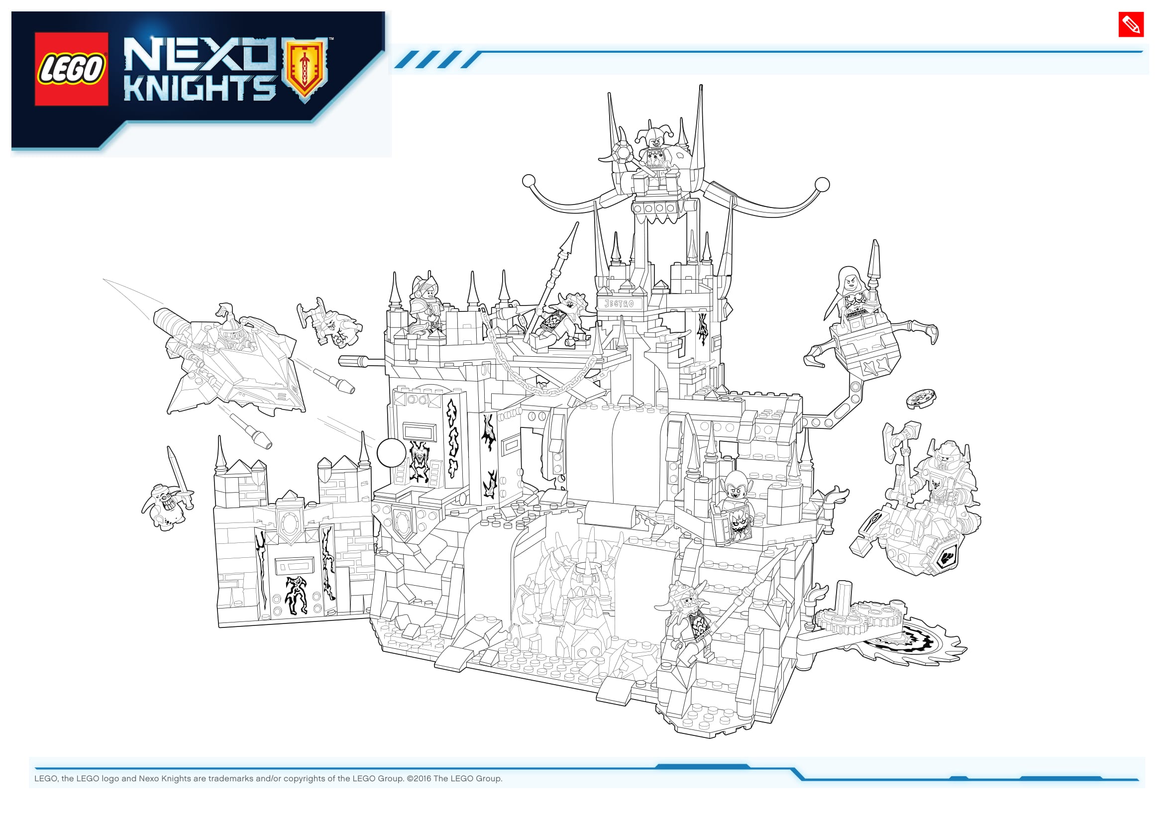 Coloriage Forteresse Volcanique Lego Nexo Knights Jestro - Lego à imprimer
