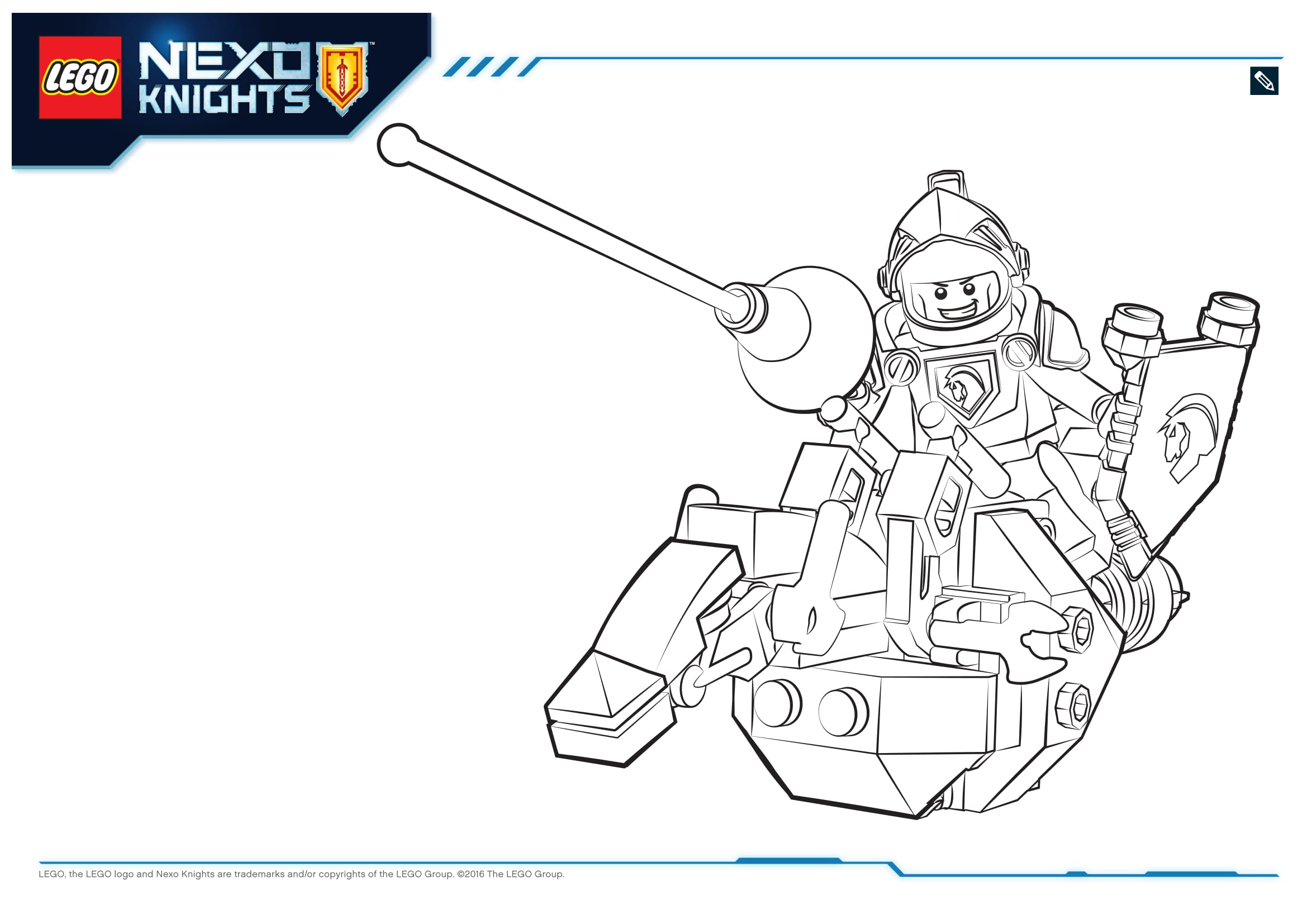 Coloriage Lance Nexo Knights avec son armure - Lego à imprimer