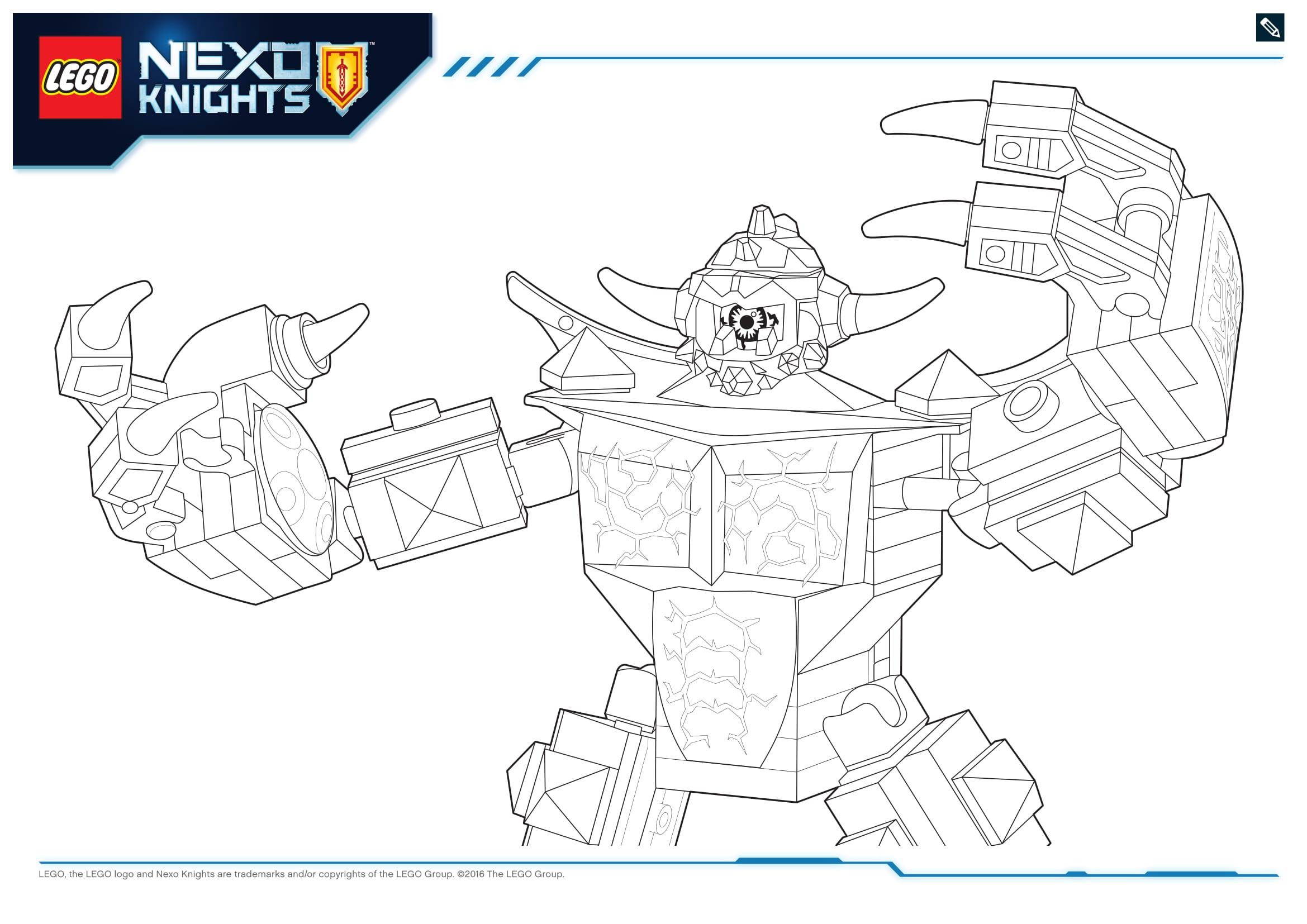 Coloriage Guerrier Nexo Knights face au monstre - Lego à imprimer