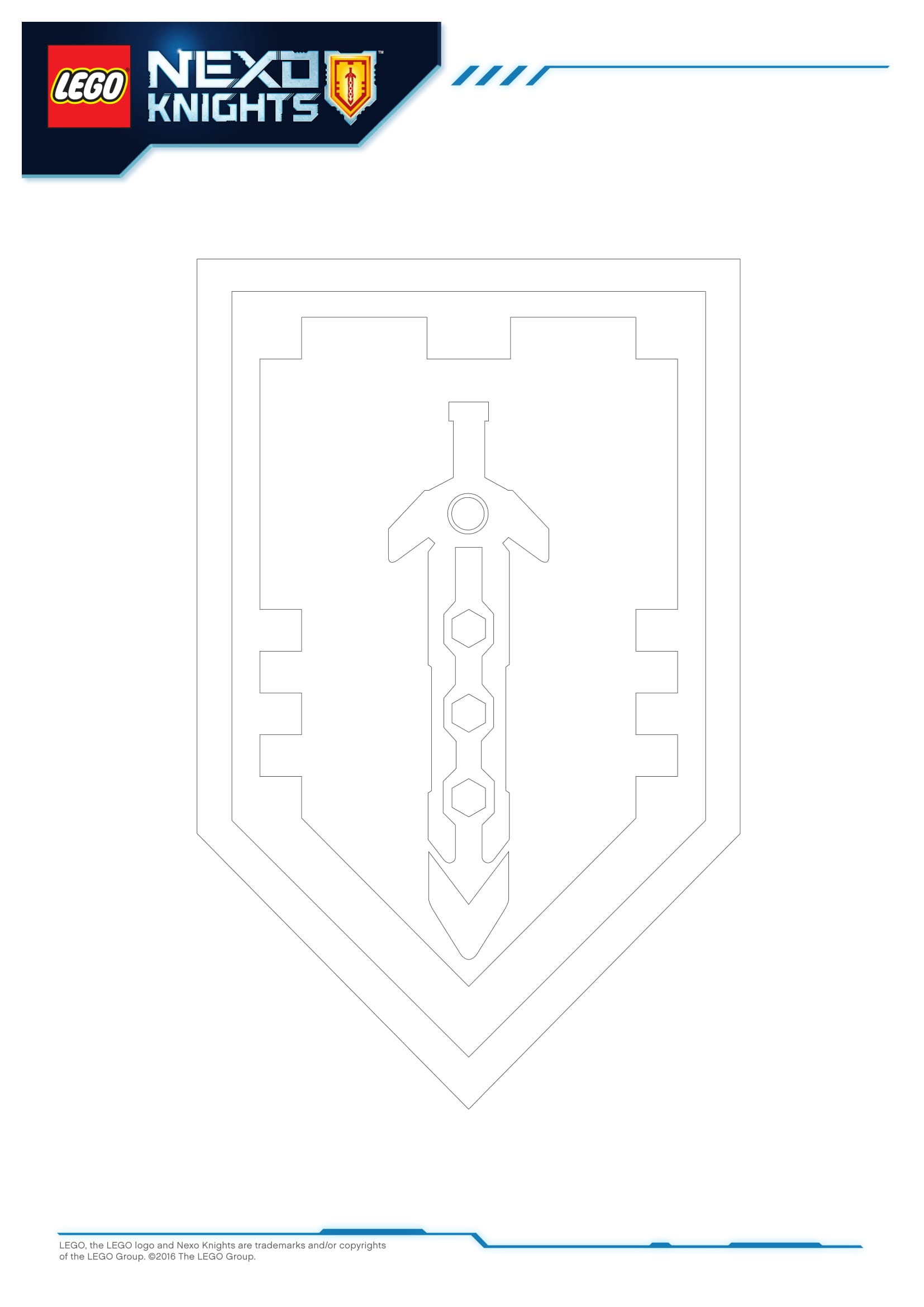 Coloriage Armure Nexo Knights Lego avec symboles mystiques - Lego à imprimer