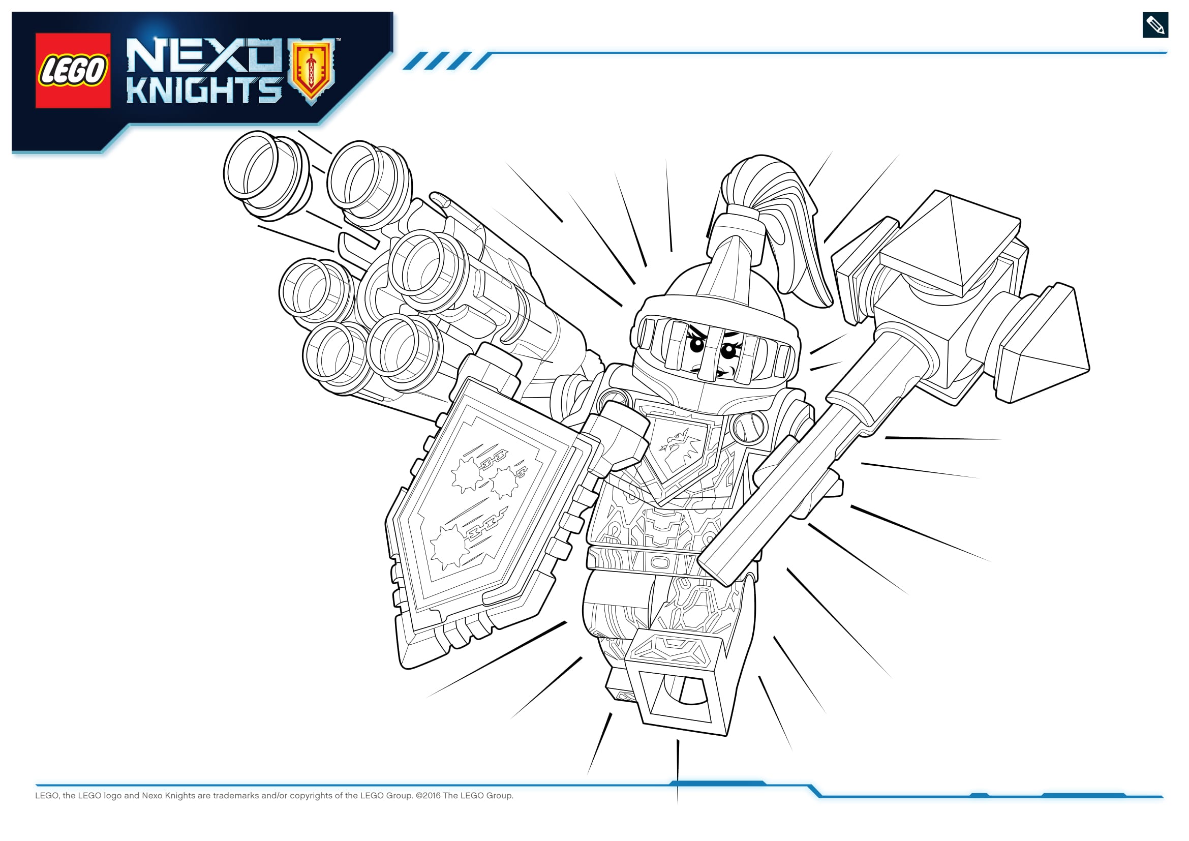 Coloriage Chevaliers Nexo Knights en armure de combat - Lego à imprimer