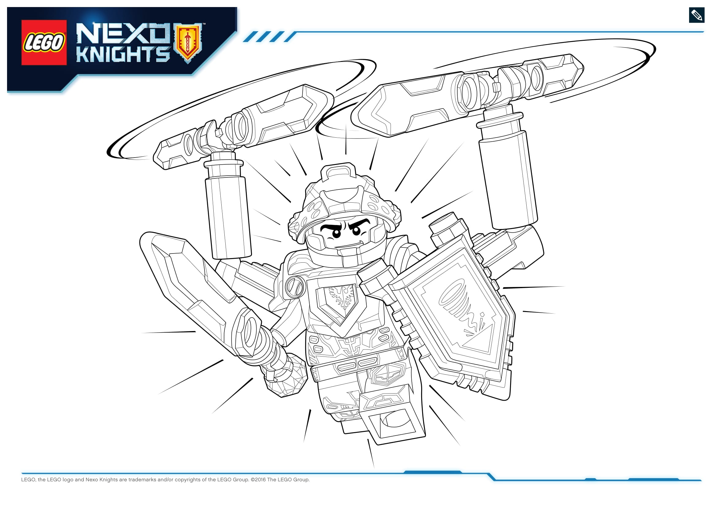 Coloriage Guerriers Nexo Knights avec épées futuristes - Lego à imprimer