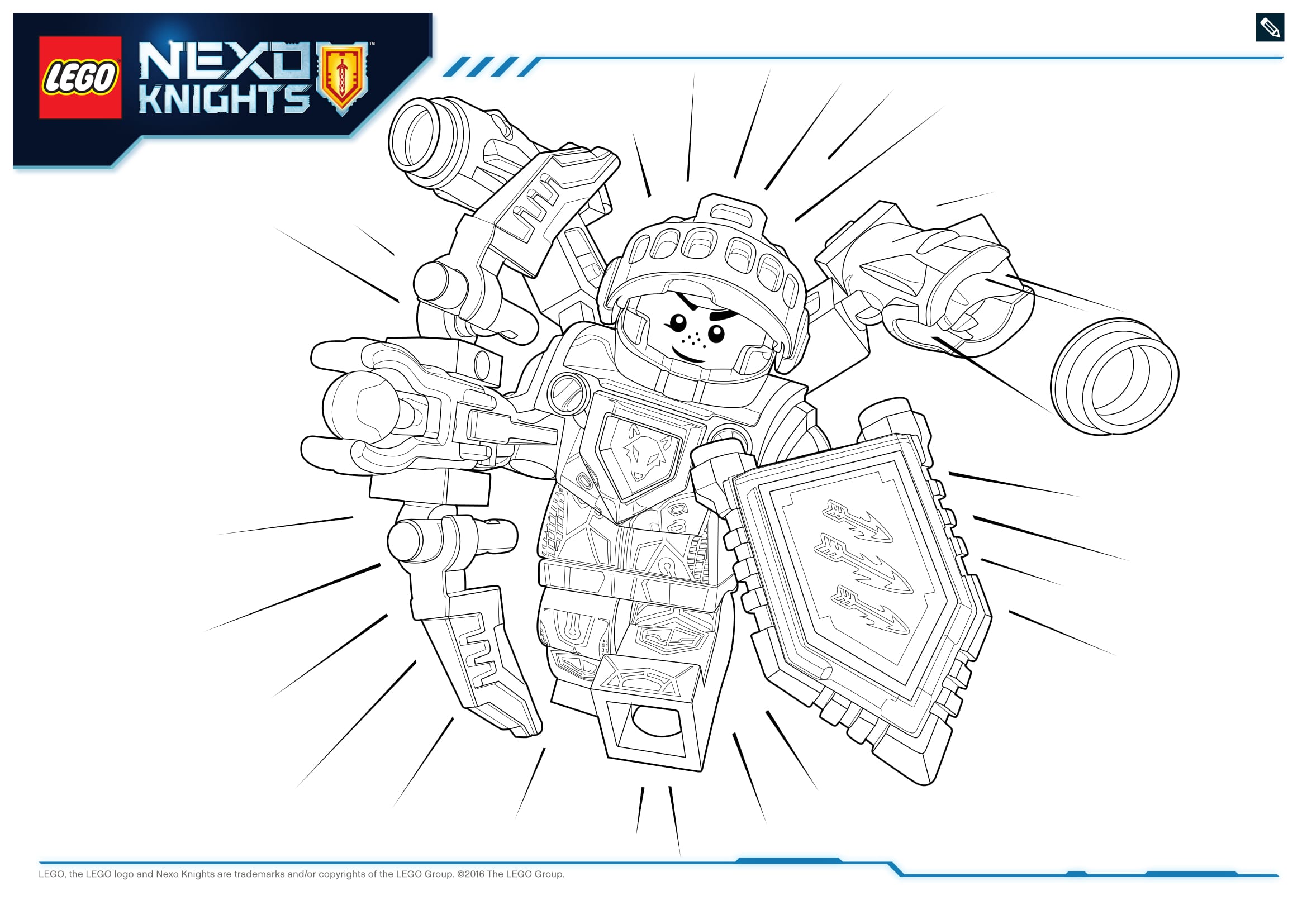 Coloriage Héros Nexo Knights en tenue de bataille - Lego à imprimer