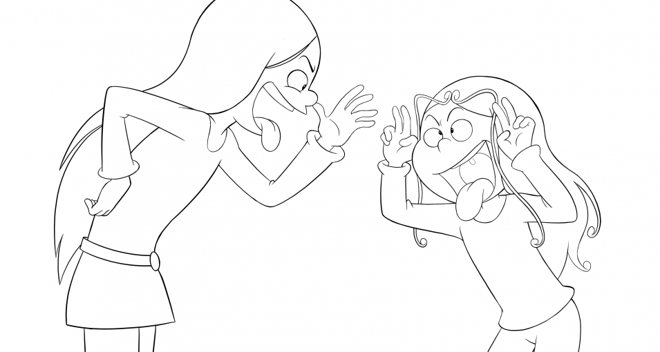 Coloriage Les Sisters Enemies Font Des Grimaces - Les Sisters à imprimer