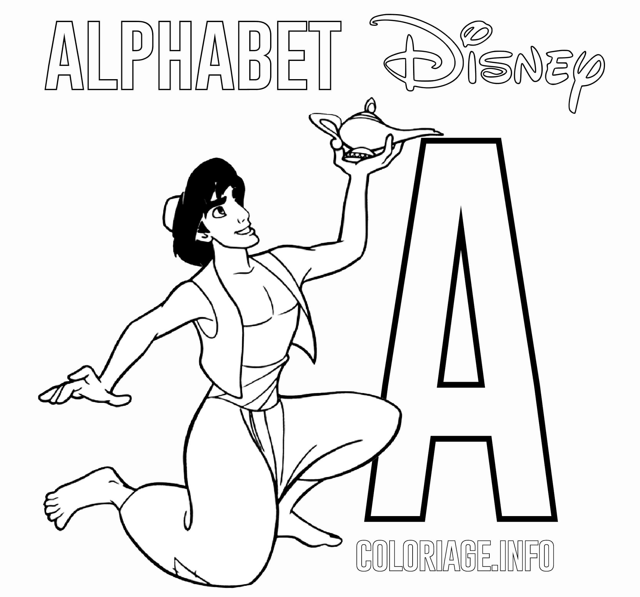 Coloriage Lettre A Pour Alladin - Alphabet disney à imprimer