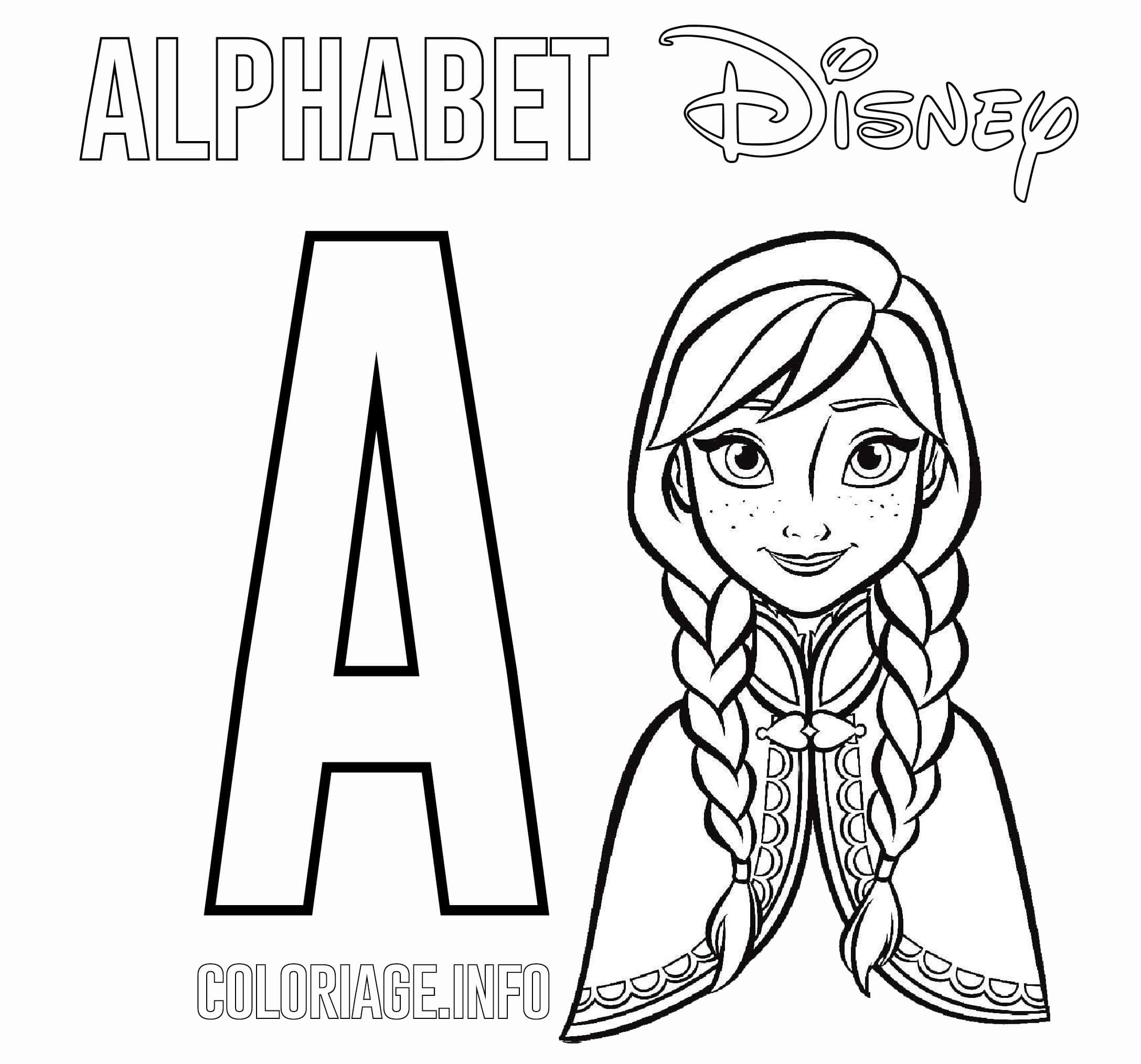 Coloriage Lettre A Pour Anna De Frozen - Alphabet disney à imprimer