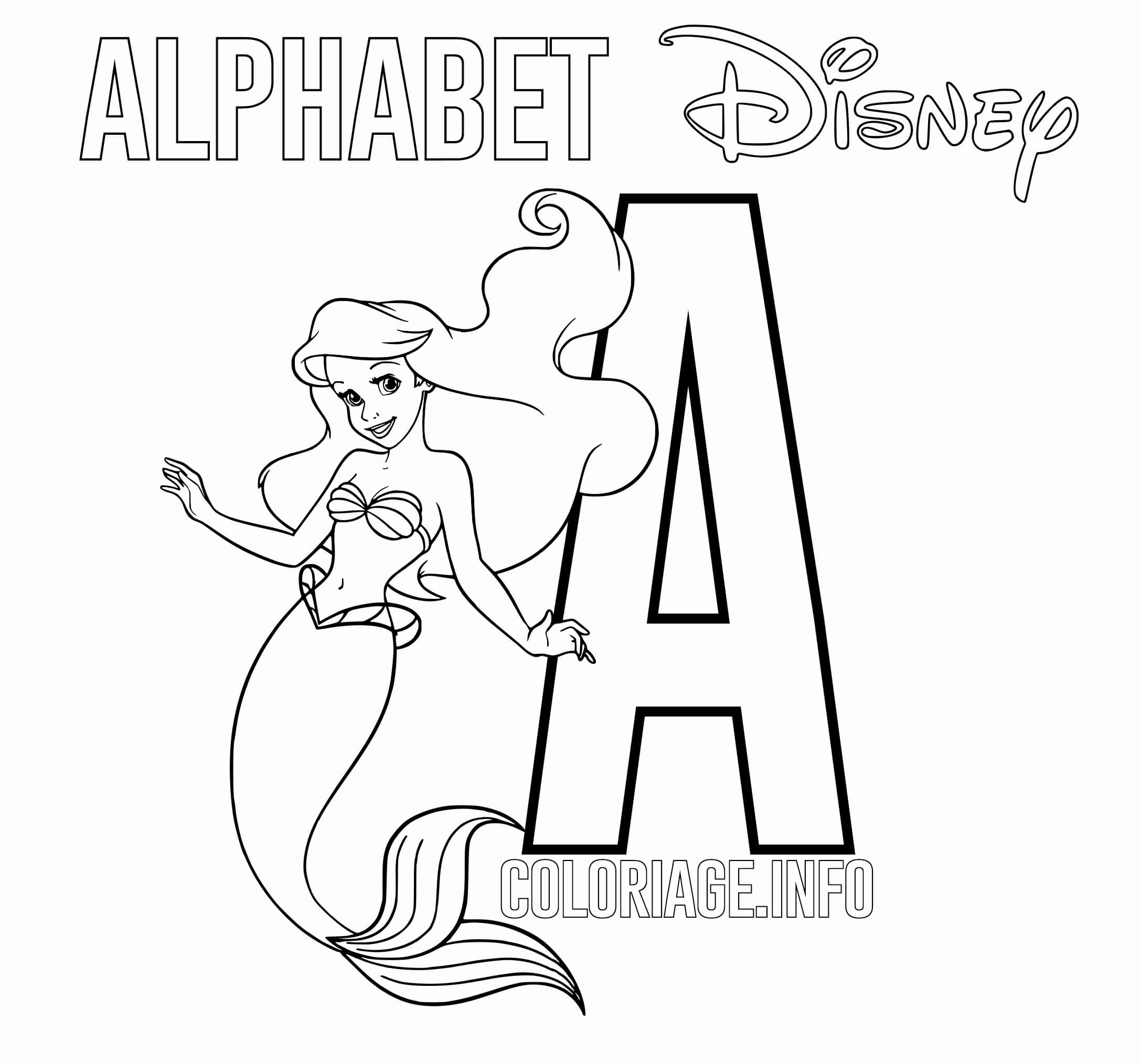 Coloriage Lettre A Pour Ariel - Alphabet disney à imprimer