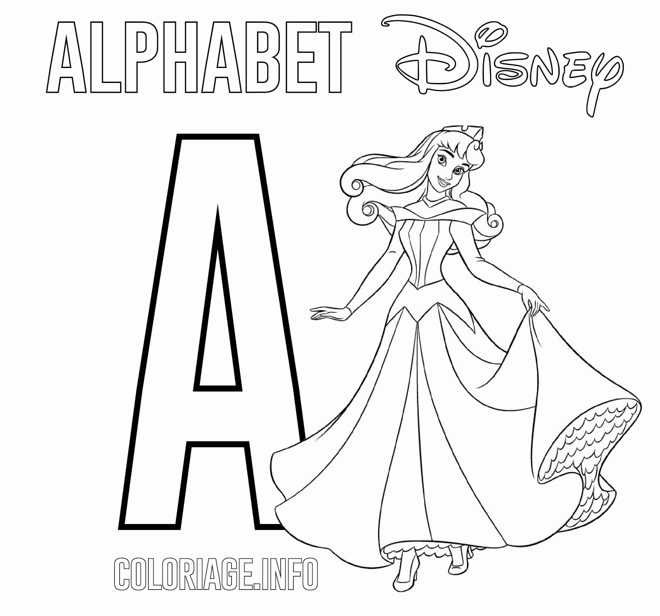 Coloriage Lettre A Pour Aurora Disney Princess - Alphabet disney à imprimer