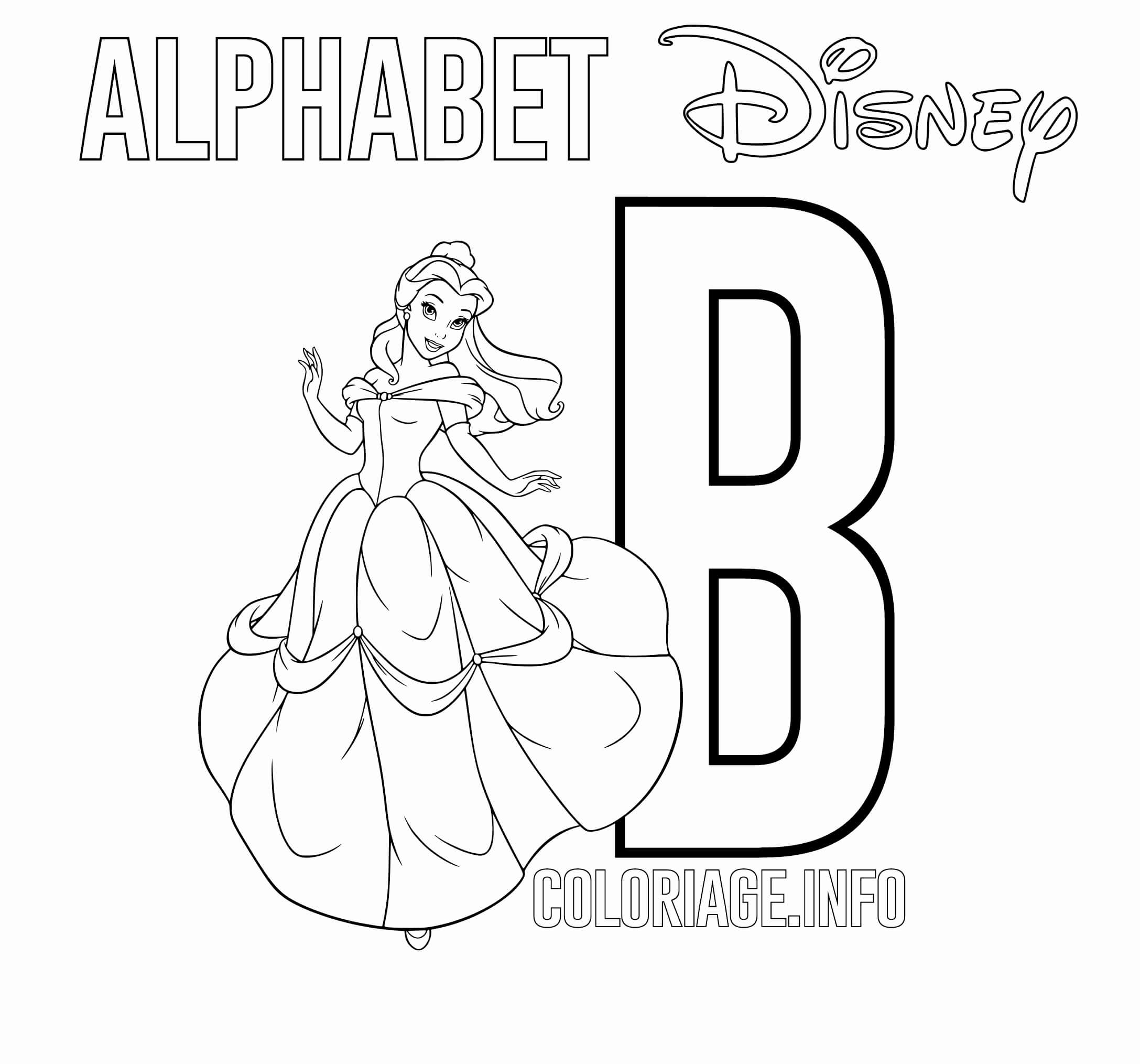 Coloriage Lettre B Pour Belle - Alphabet disney à imprimer