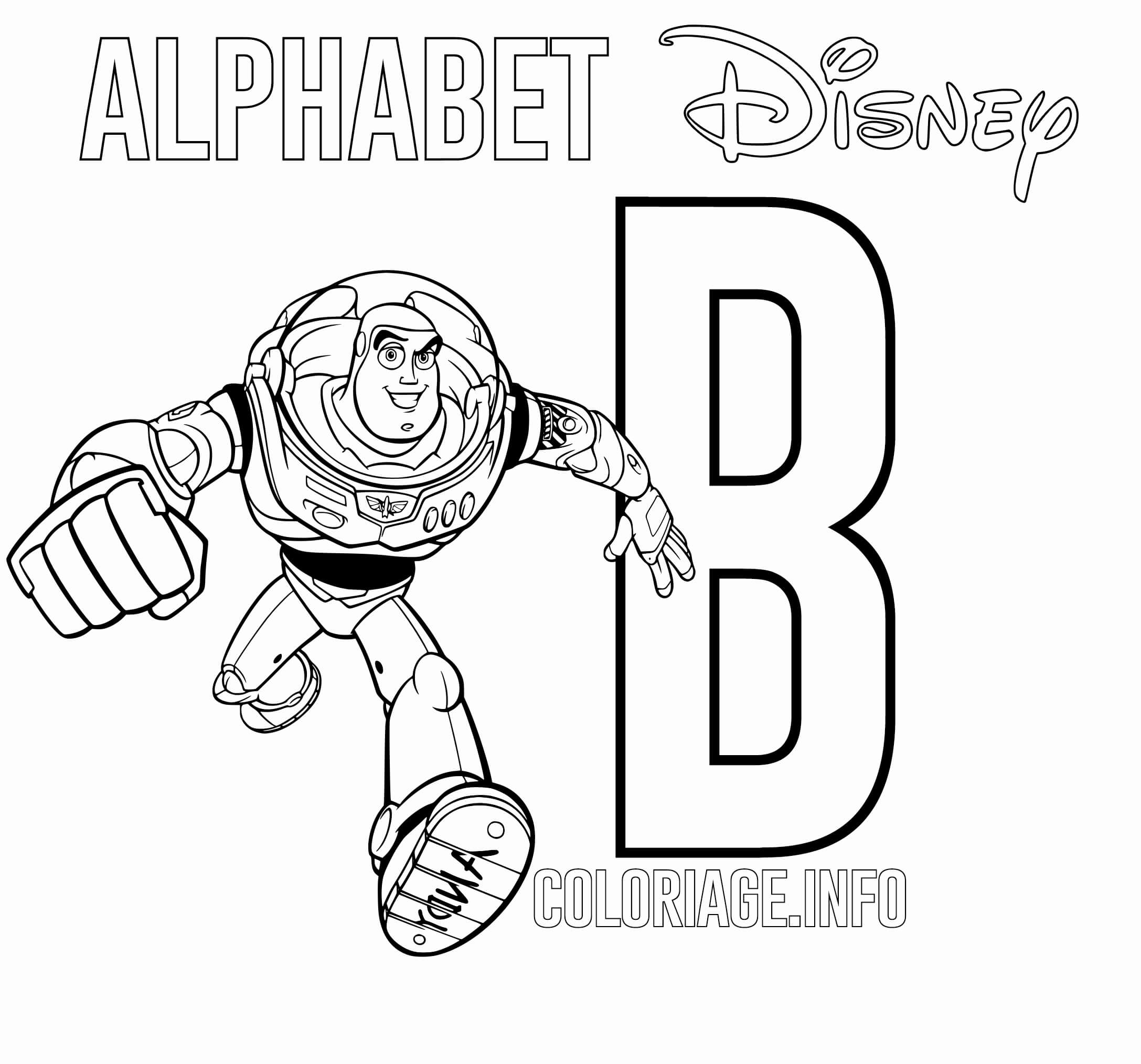 Coloriage Lettre B Pour Buzz De Toy Story - Alphabet disney à imprimer