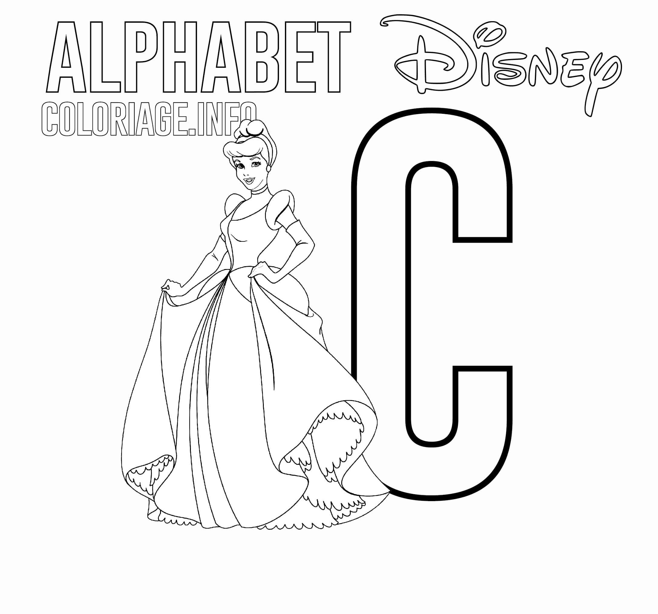 Coloriage Lettre C Pour Cinderella - Alphabet disney à imprimer