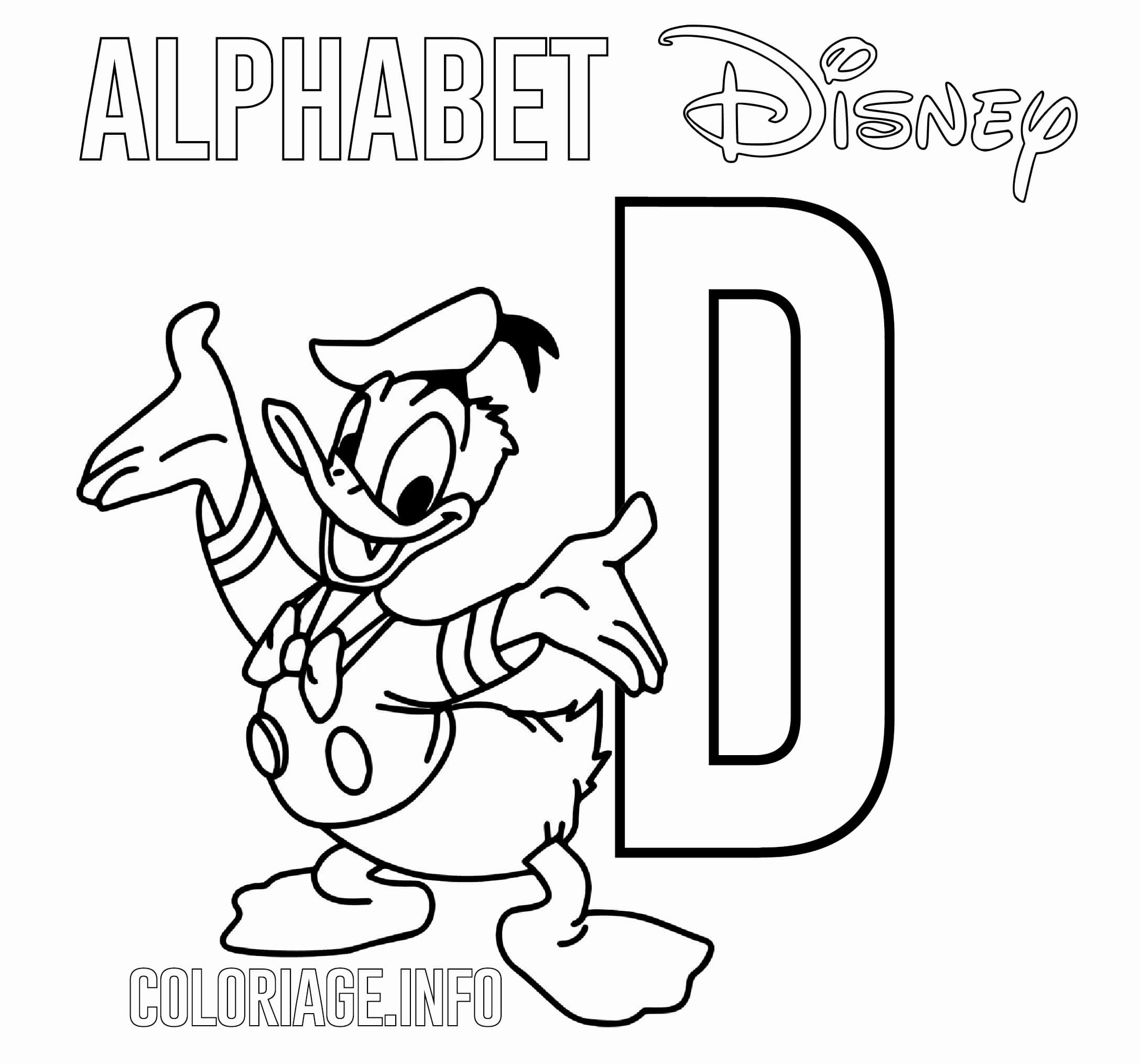 Coloriage Lettre D Pour Donald - Alphabet disney à imprimer