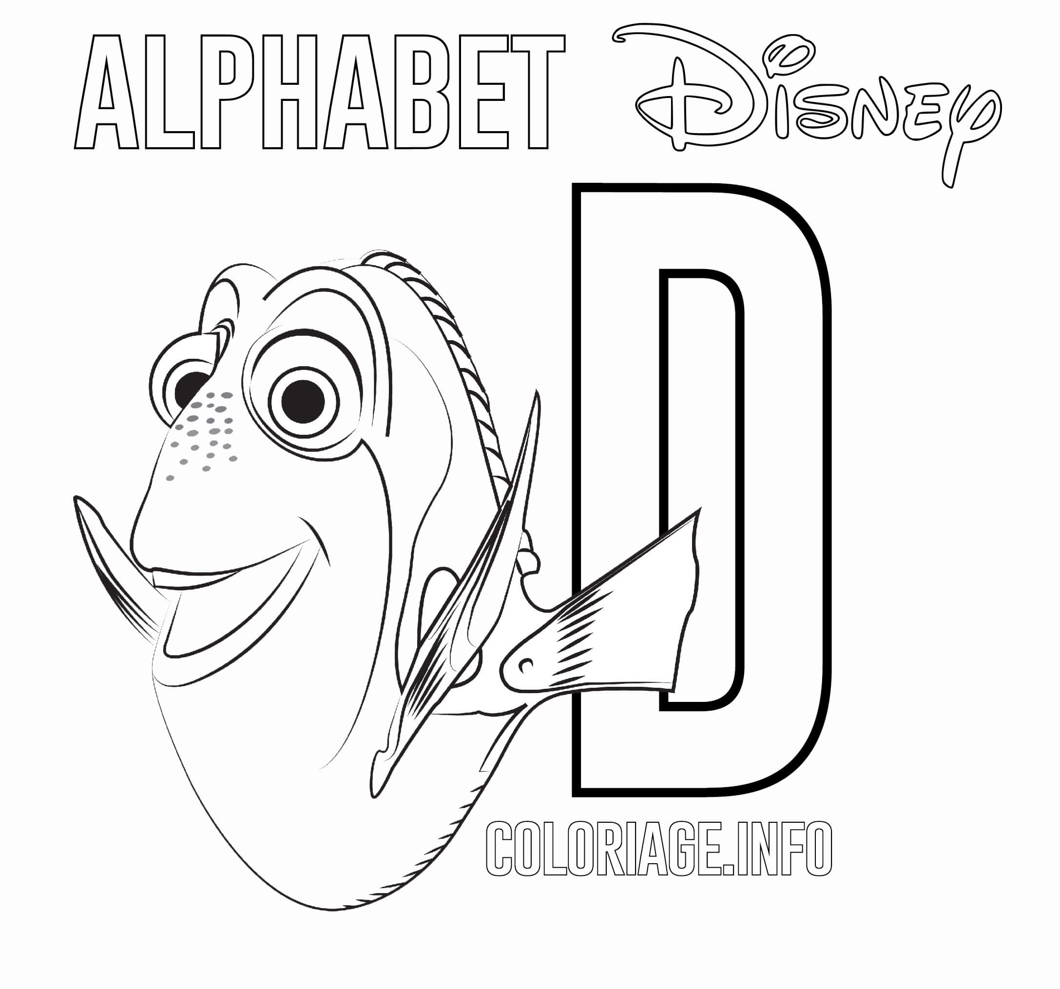 Coloriage Lettre D Pour Dory - Alphabet disney à imprimer
