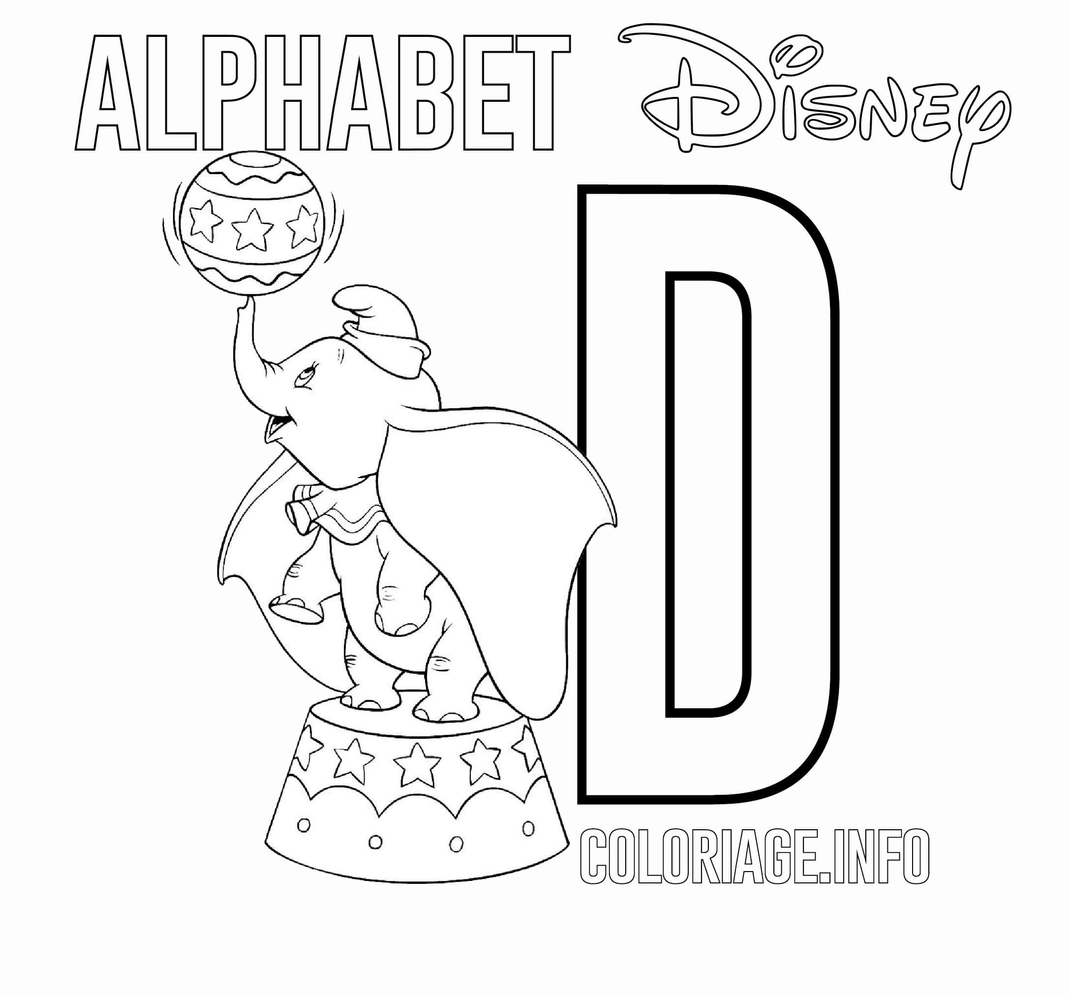 Coloriage Lettre D Pour Dumbo - Alphabet disney à imprimer