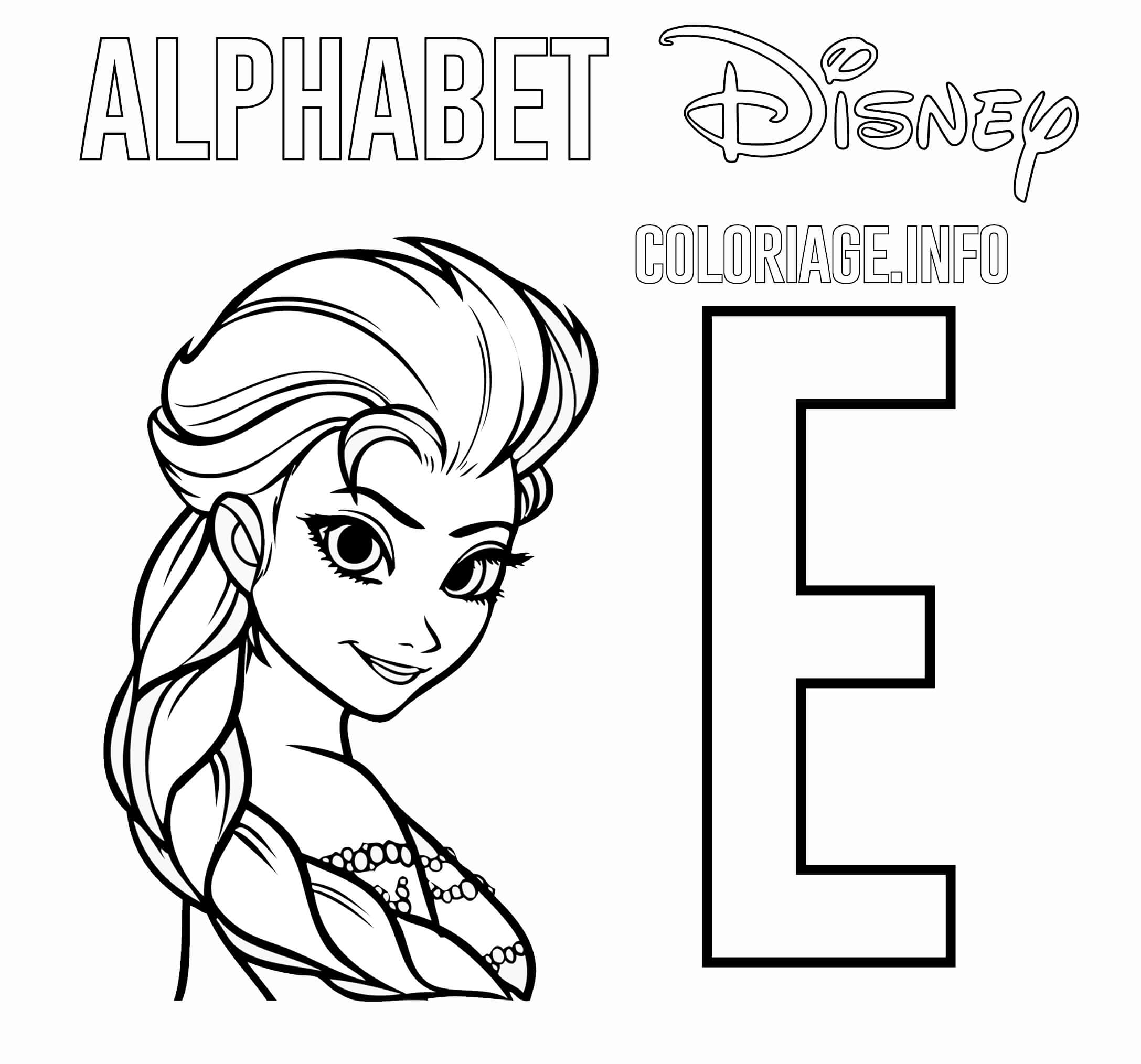 Coloriage Lettre E Pour Elsa - Alphabet disney à imprimer
