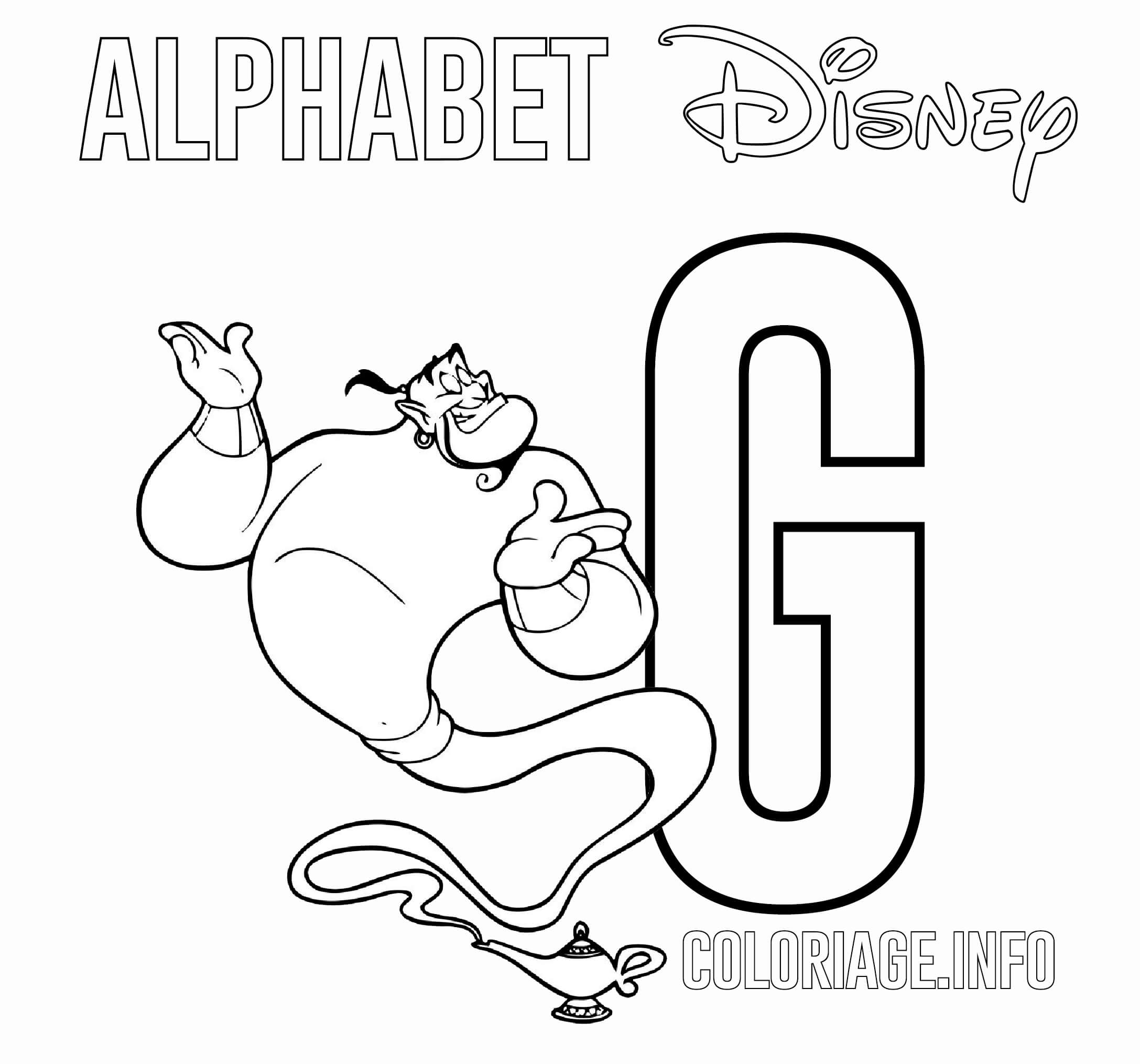 Coloriage Lettre G Pour Génie - Alphabet disney à imprimer