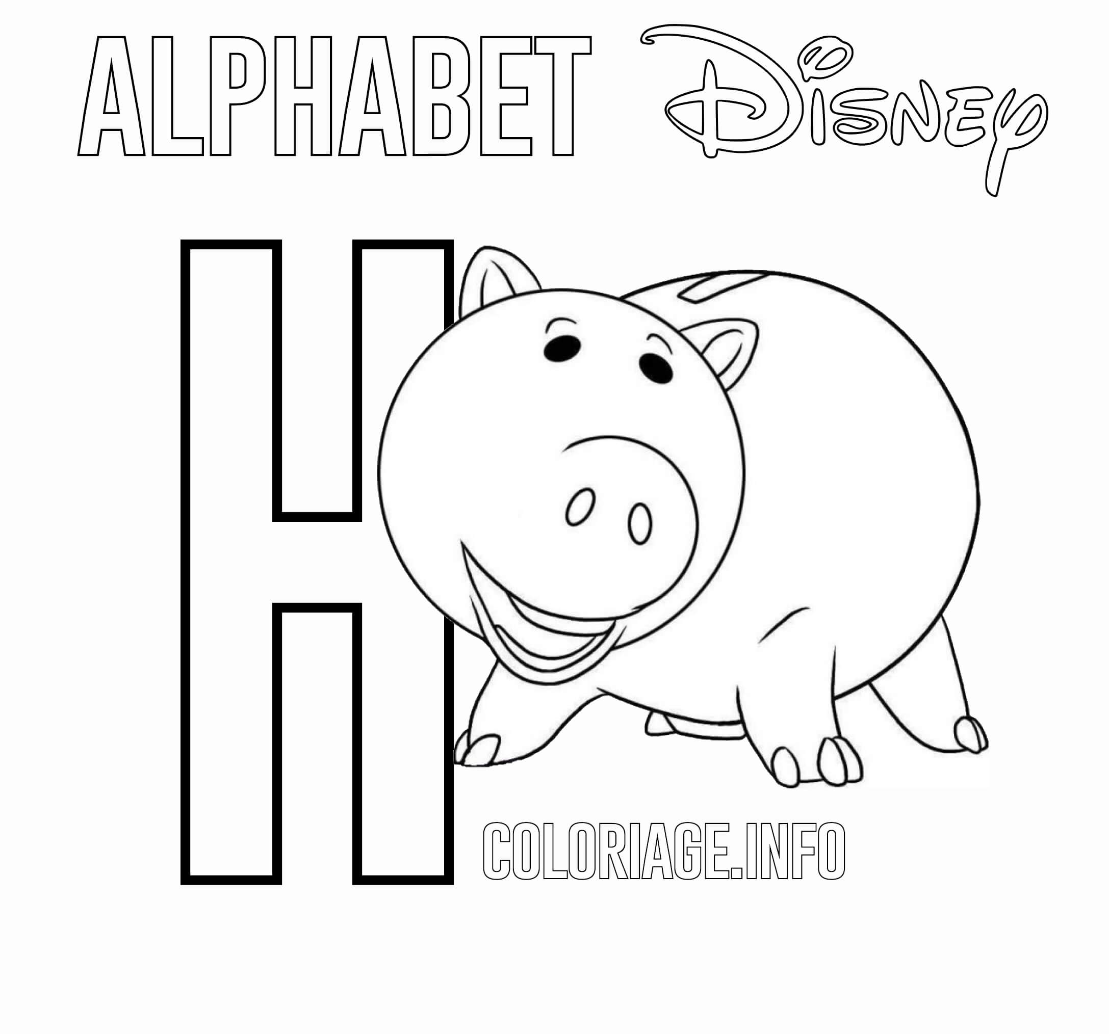 Coloriage Lettre H Pour Hamm De Toy Story - Alphabet disney à imprimer