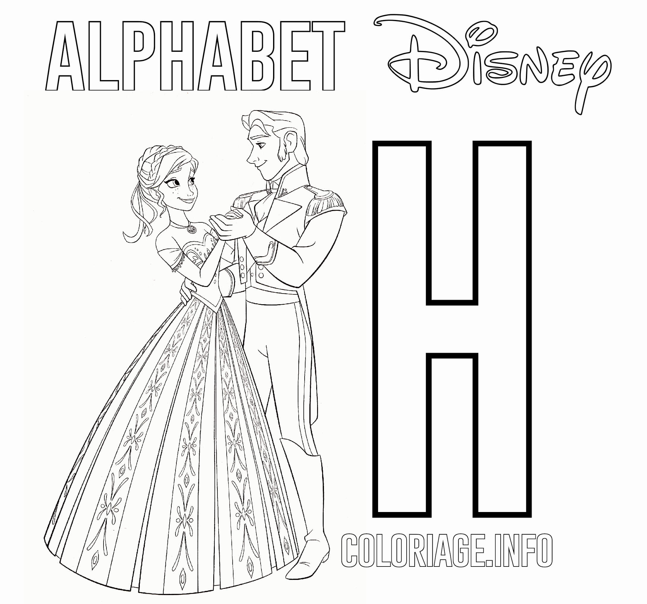 Coloriage Lettre H Pour Hans De Frozen - Alphabet disney à imprimer
