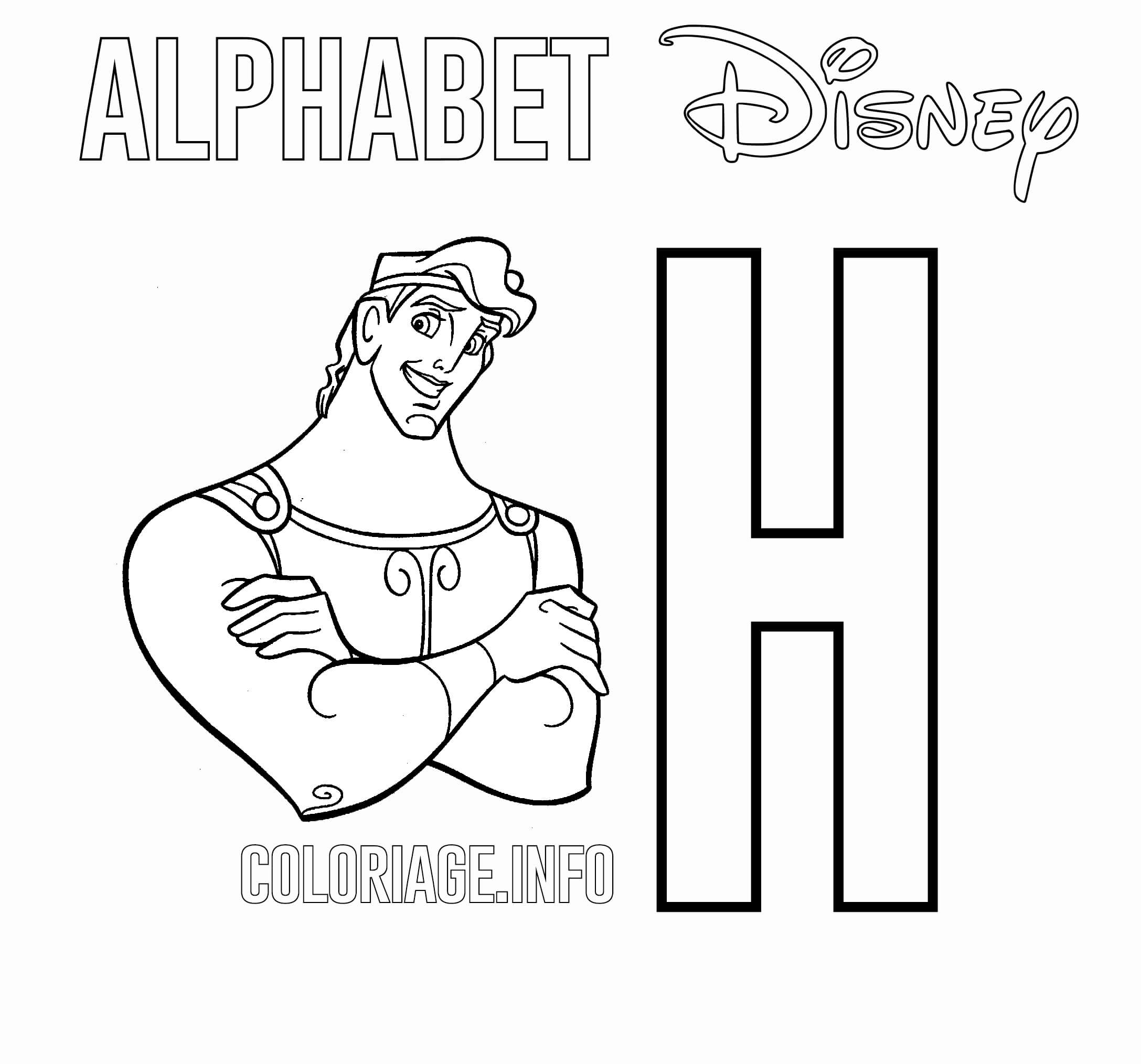 Coloriage Lettre H Pour Hercules - Alphabet disney à imprimer