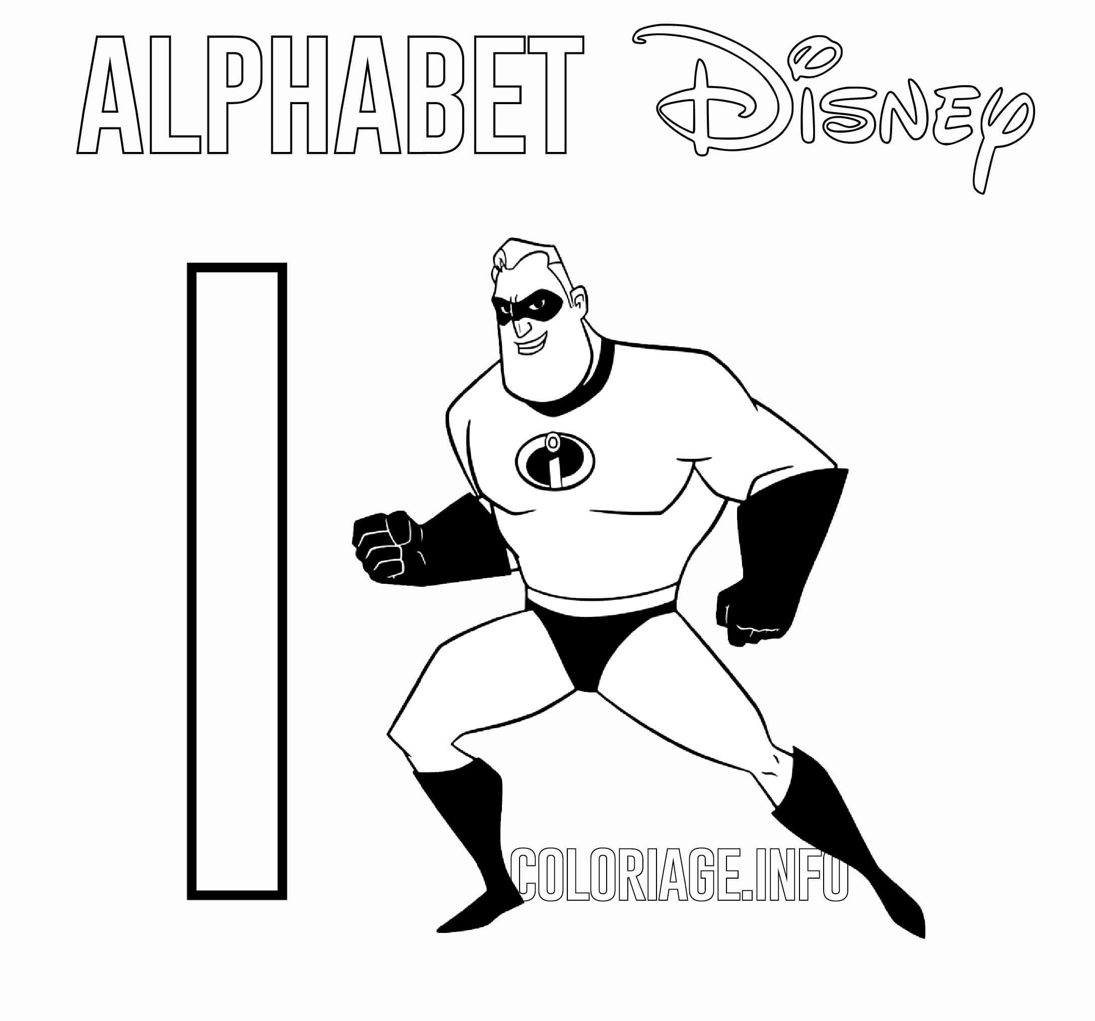 Coloriage Les Indestructibles - Lettre I de l'alphabet - Alphabet disney à imprimer