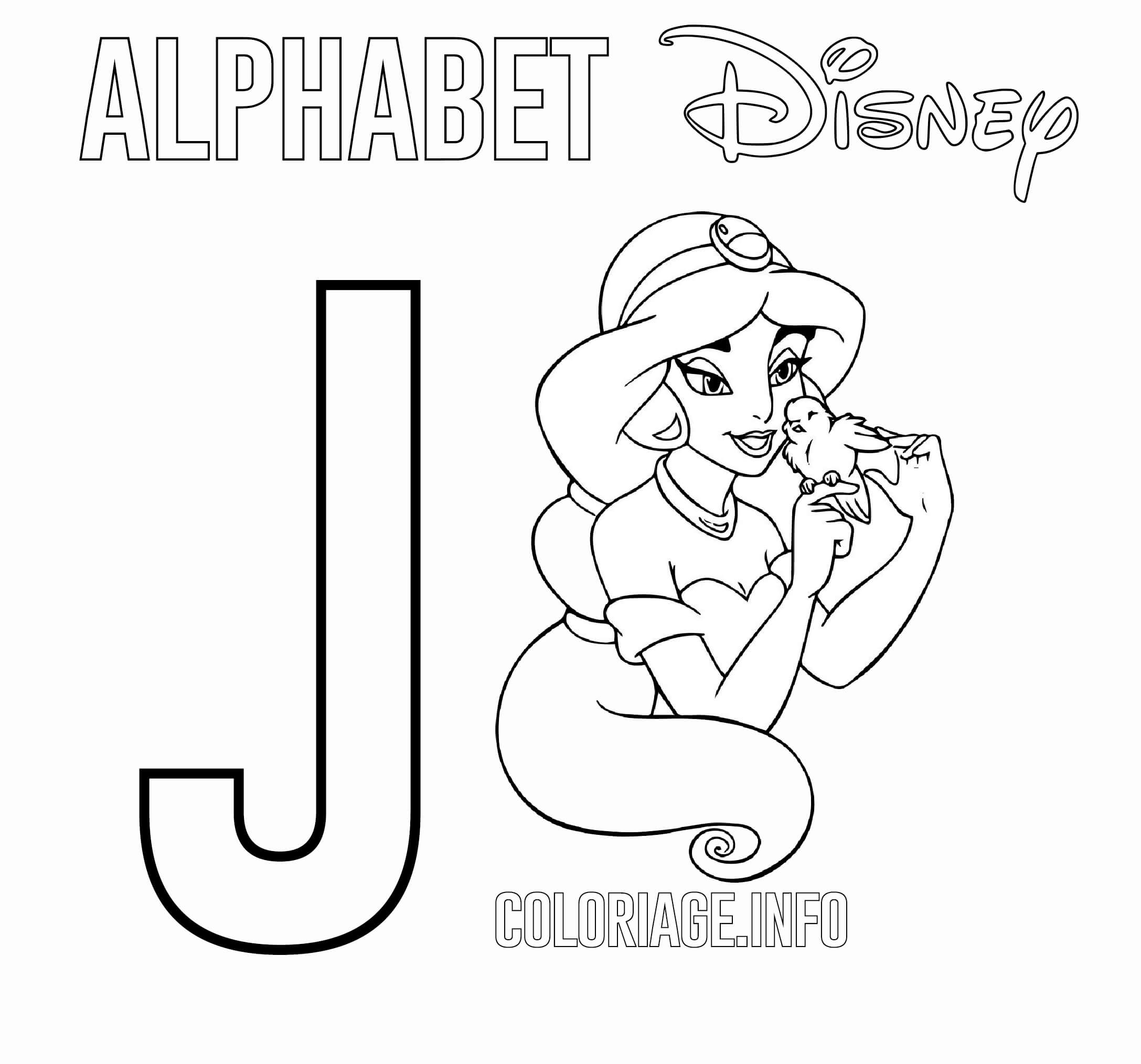 Coloriage Lettre J Pour Jasmine - Alphabet disney à imprimer