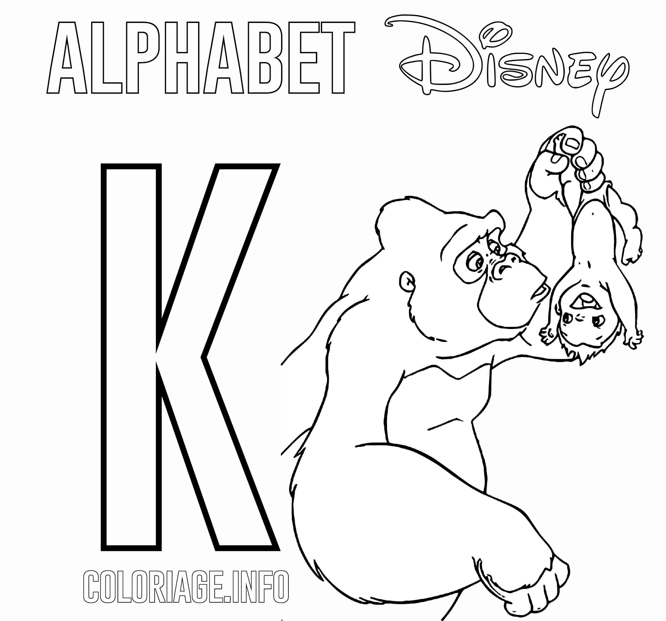 Coloriage Lettre K Pour Kala De Tarzan - Alphabet disney à imprimer
