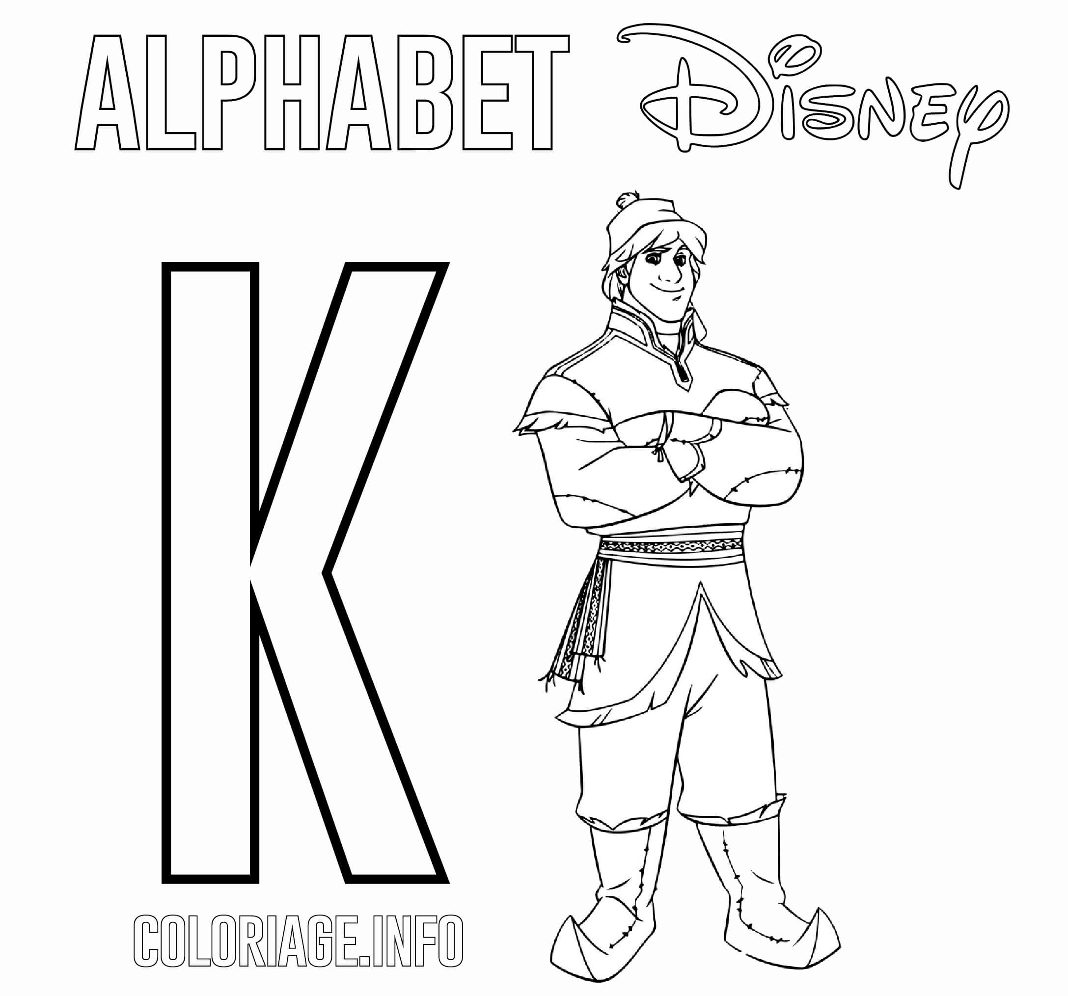 Coloriage Lettre K Pour Kristoff De Frozen - Alphabet disney à imprimer