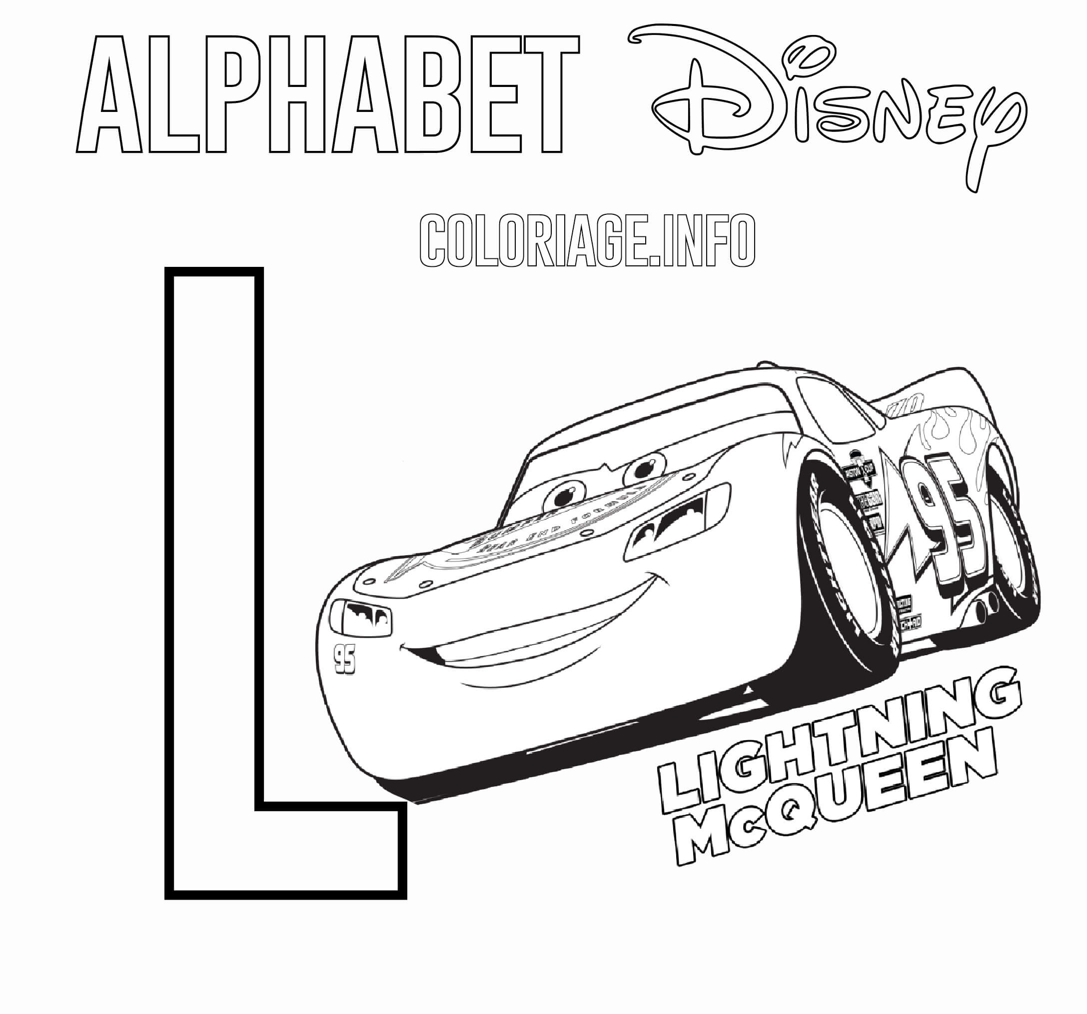 Coloriage Lettre L Pour Lightning Mcqueen De Cars Disney - Alphabet disney à imprimer