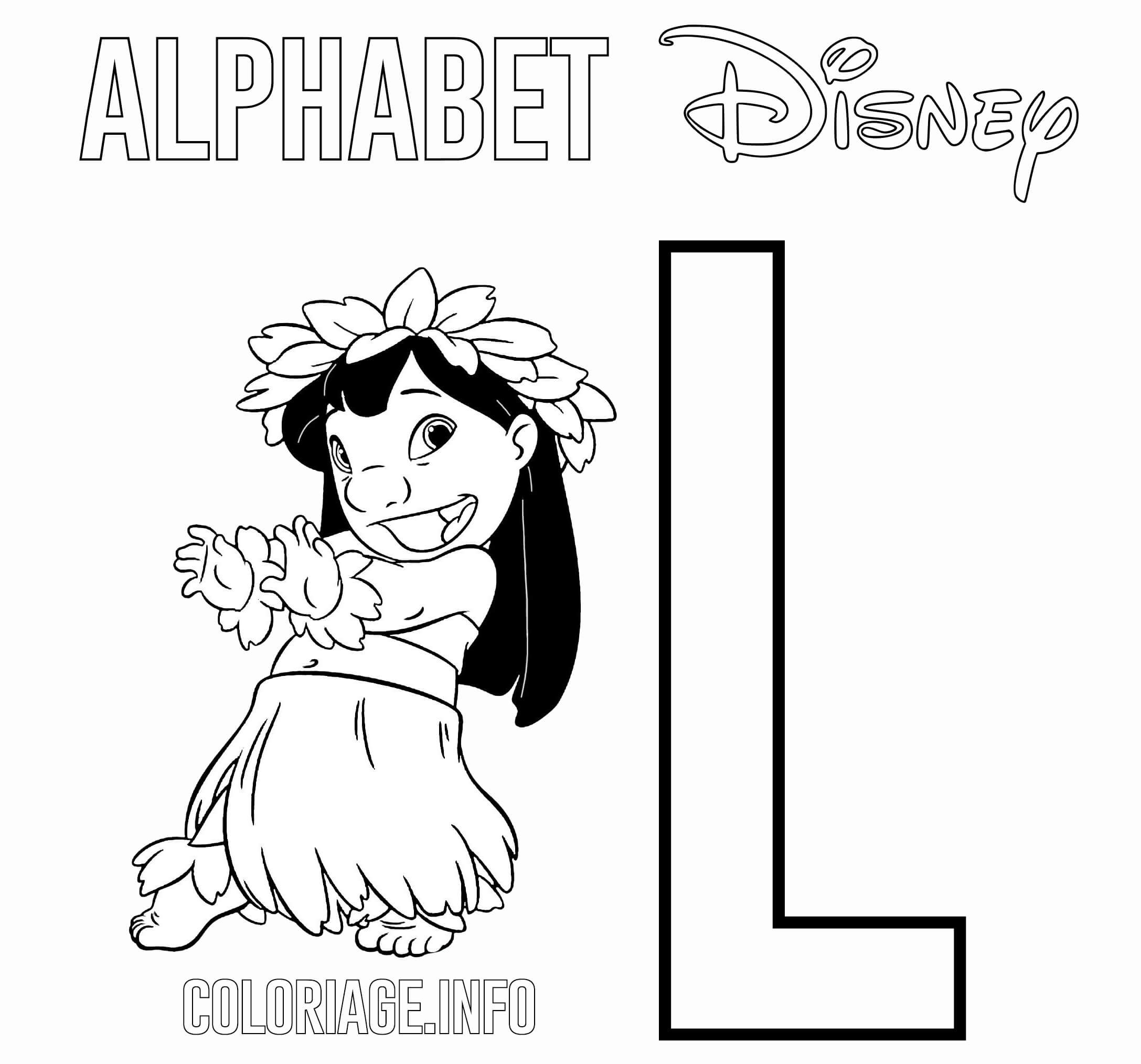 Coloriage Lettre L Pour Lilo De Lilo And Stitch Disney - Alphabet disney à imprimer