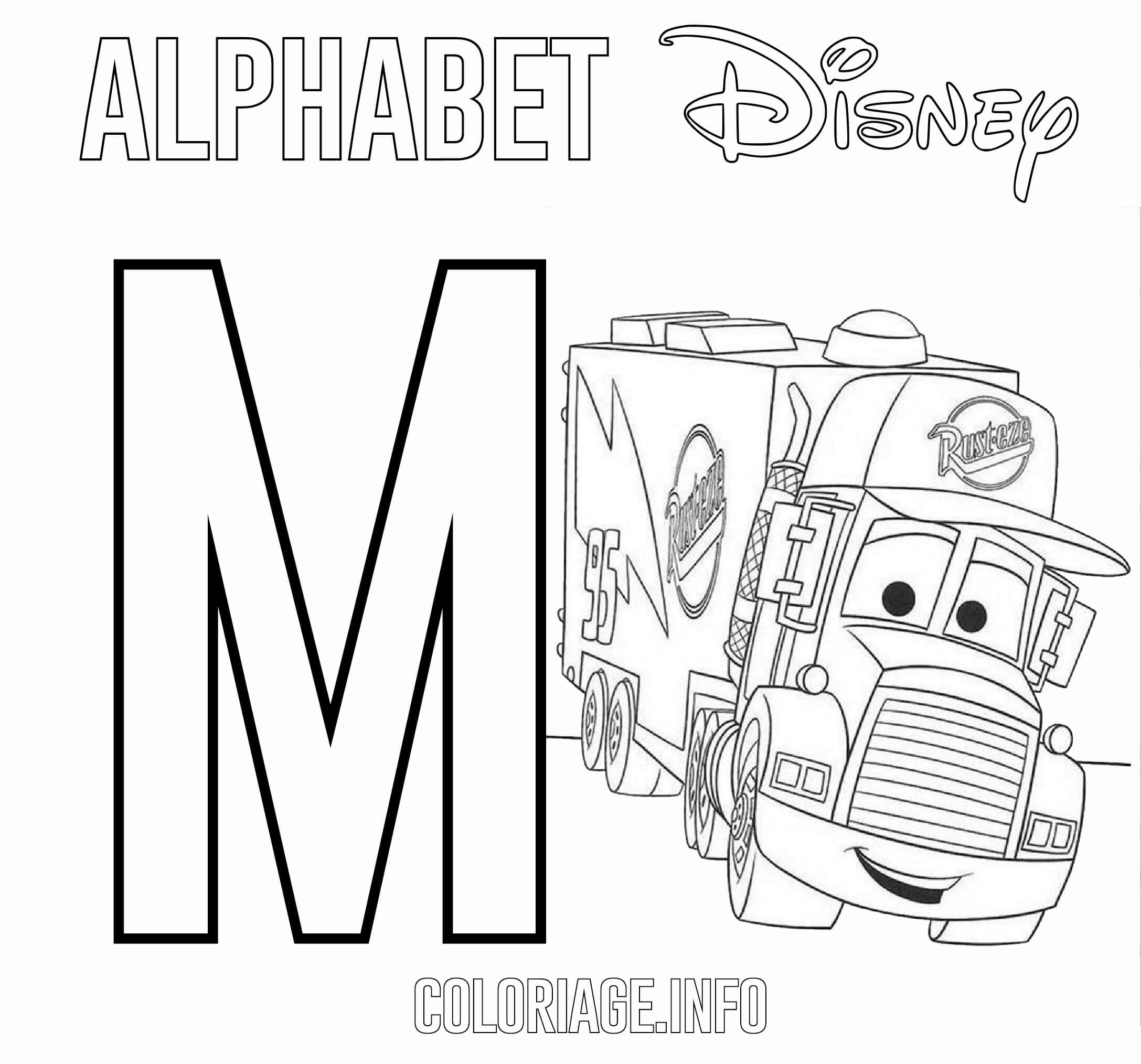 Coloriage Lettre M Pour Mack De Cars Disney - Alphabet disney à imprimer
