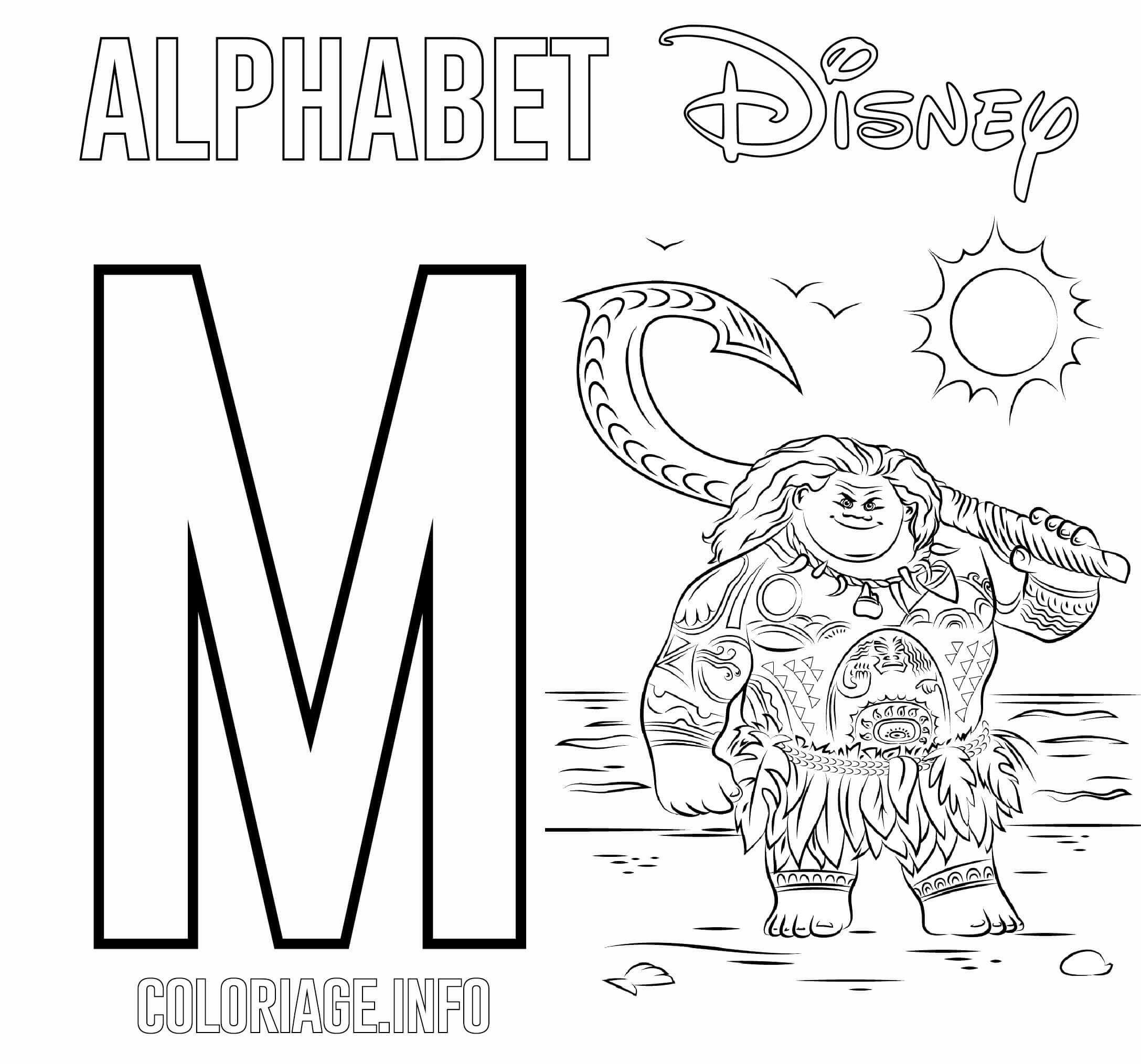 Coloriage Lettre M Pour Maui De Moana Disney - Alphabet disney à imprimer