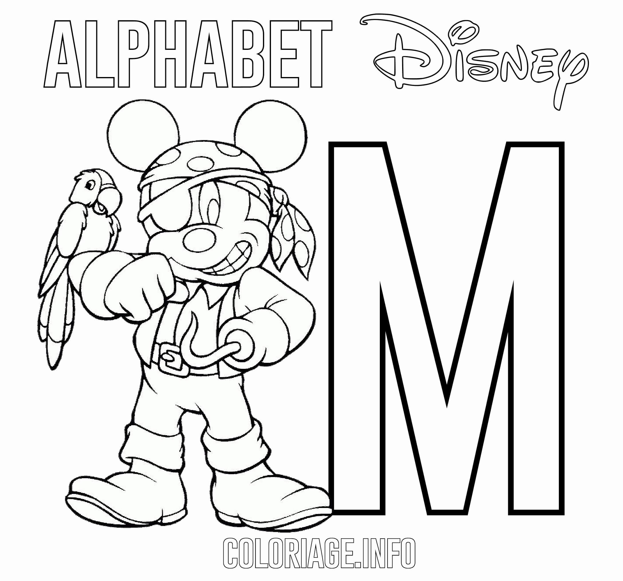 Coloriage Lettre M Pour Mickey Mouse Pirate Disney - Alphabet disney à imprimer