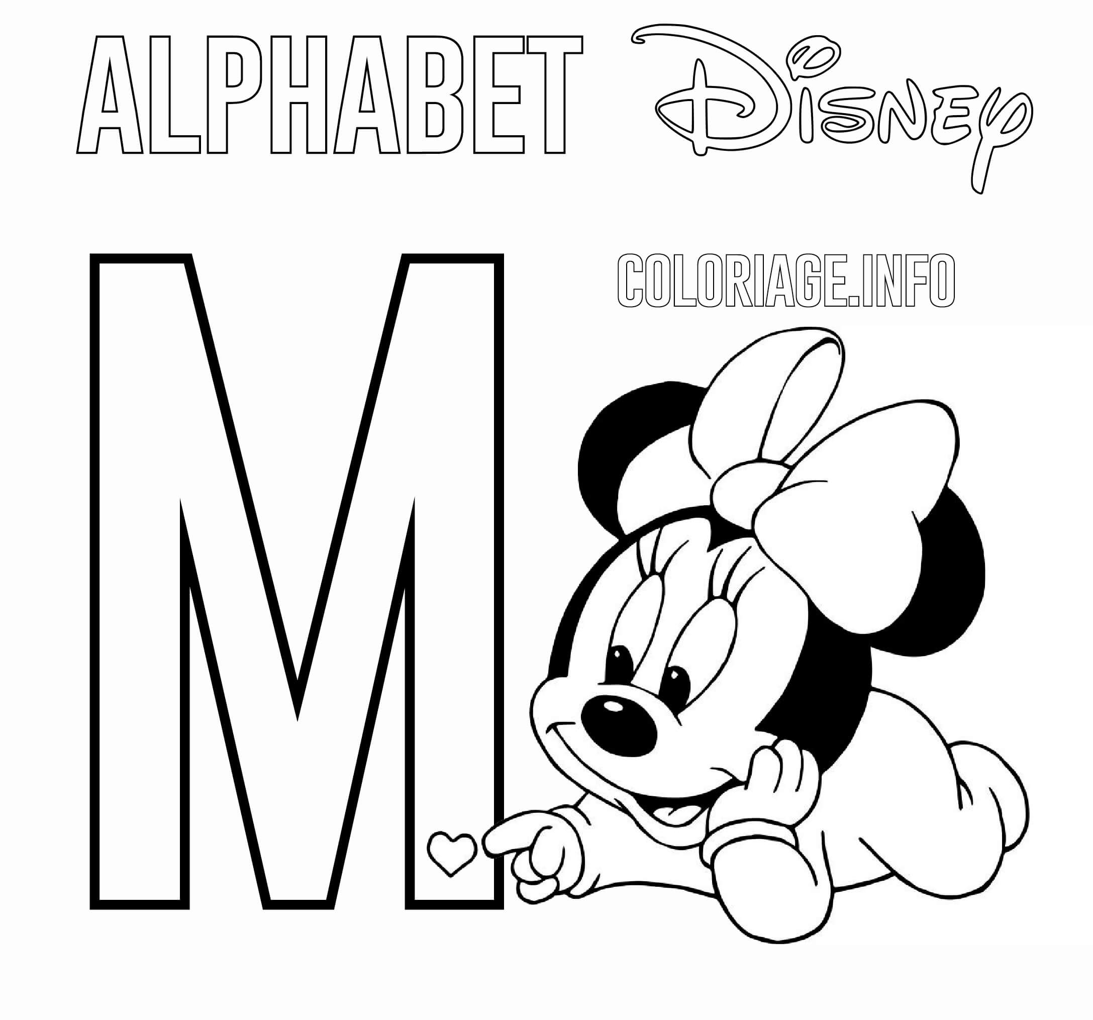 Coloriage Lettre M Pour Minnie Mouse Disney - Alphabet disney à imprimer
