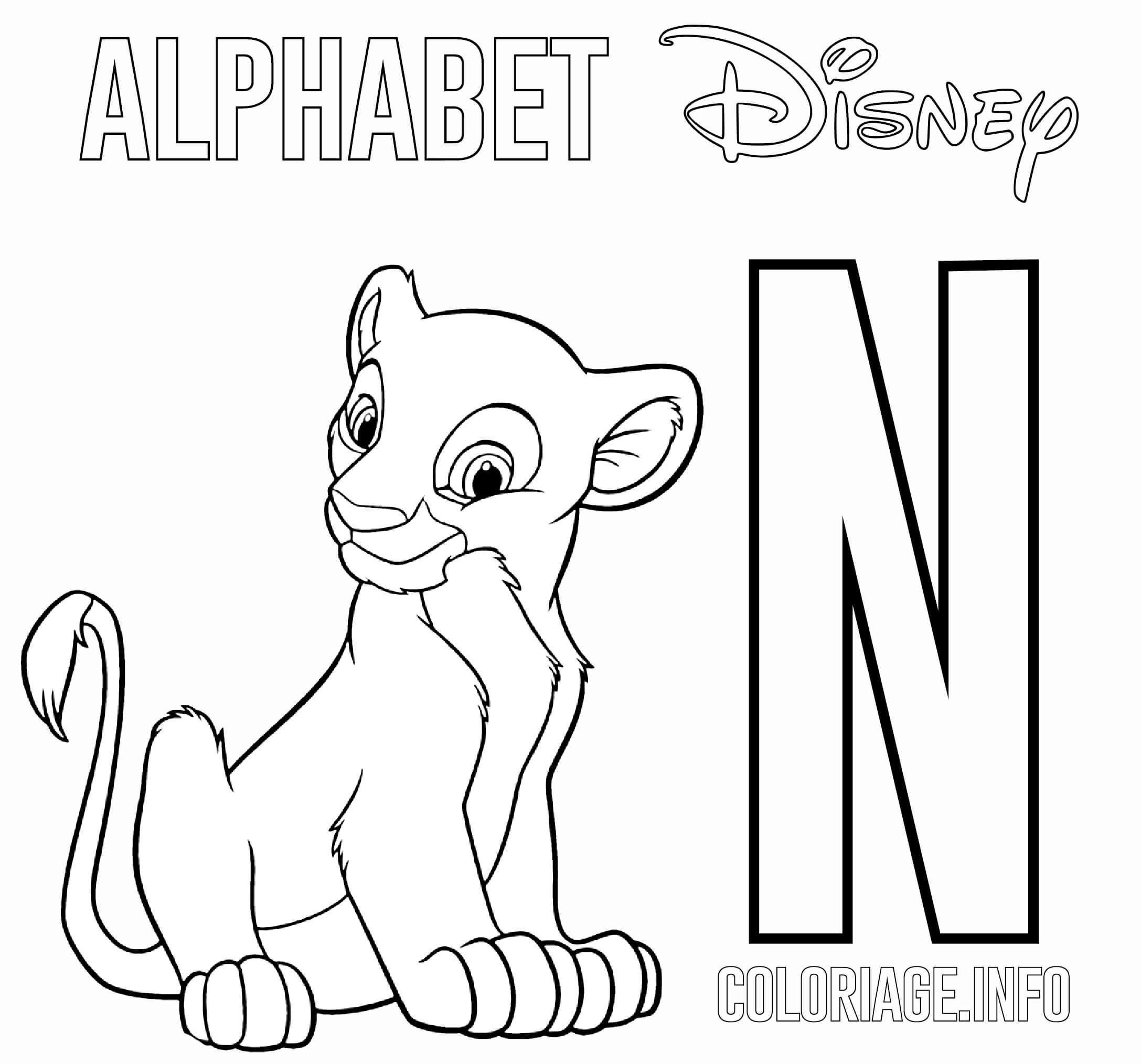 Coloriage Lettre N Pour Nala De Lion King Disney - Alphabet disney à imprimer