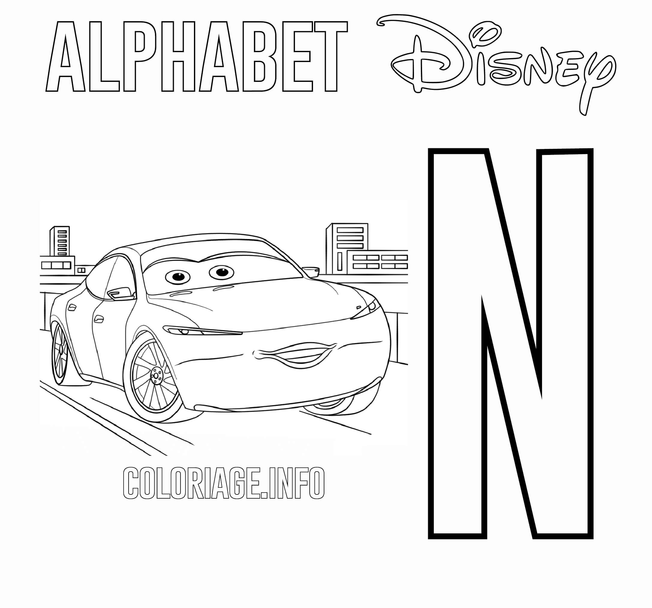 Coloriage Lettre N Pour Natalie Certain De Cars - Alphabet disney à imprimer