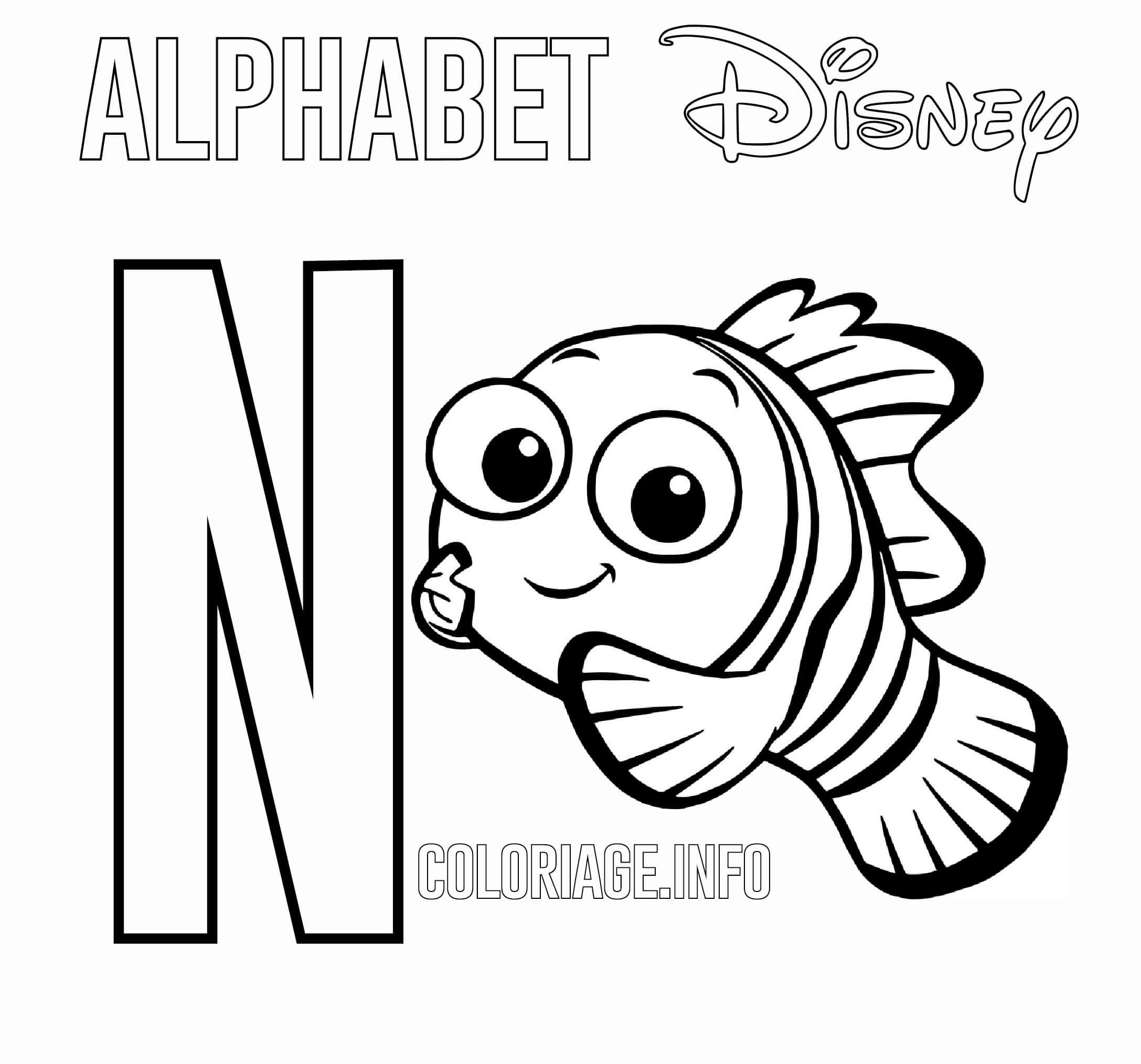Coloriage Lettre N Pour Nemo Disney - Alphabet disney à imprimer