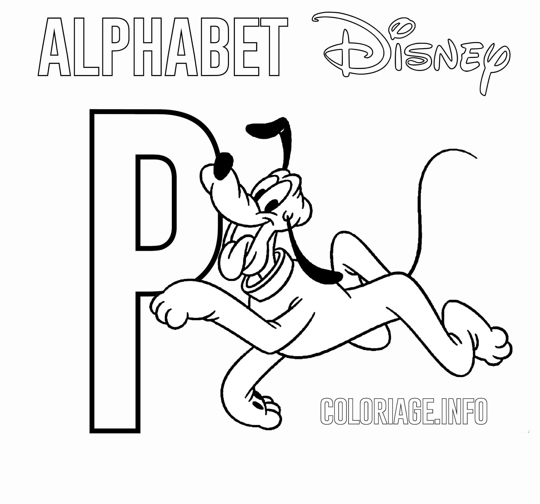 Coloriage Lettre P Pour Pluto Disney - Alphabet disney à imprimer
