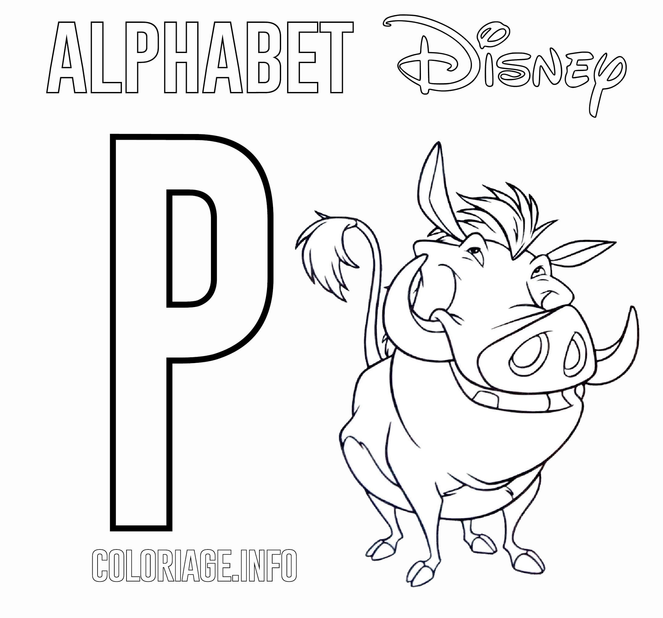 Coloriage Lettre P Pour Pumbaa - Alphabet disney à imprimer